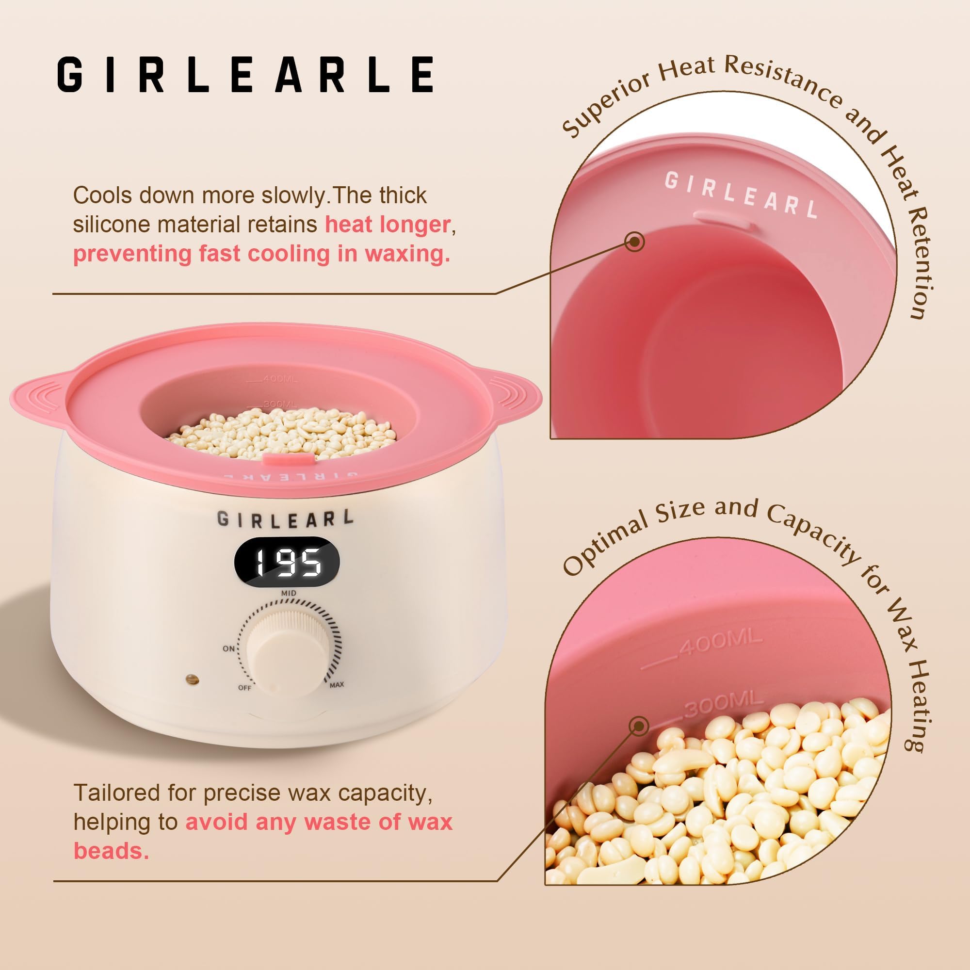 Girlearle Premium Digital Waxing Kit For Women And Men, Wax Warmer Hair Removal At Home With Wax Beads & Silicone Pot, Target Di
