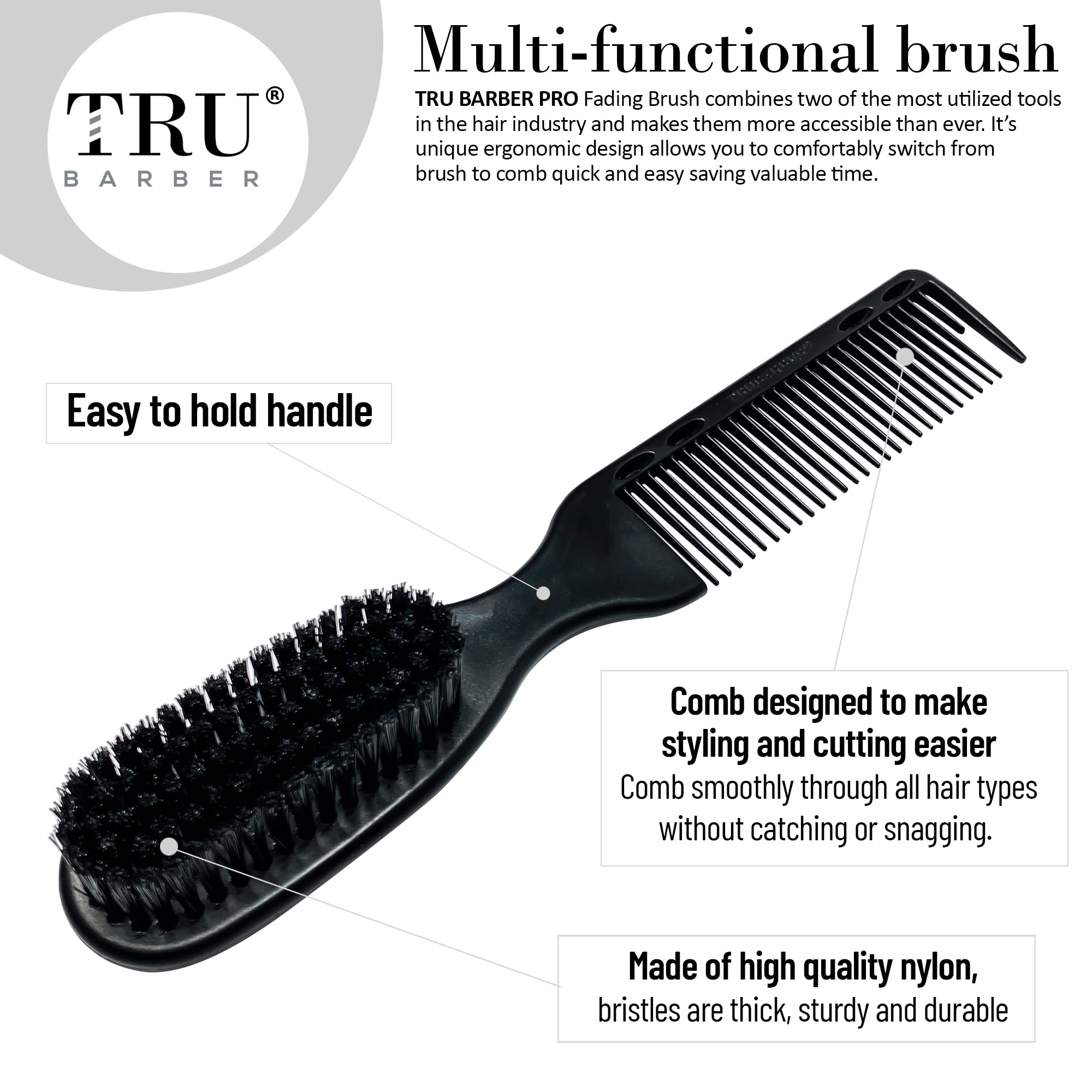 Tru Barber Pro Fading Brush, Barber Fade Brush, Cleaning Brush For Clippers,Beard Brush