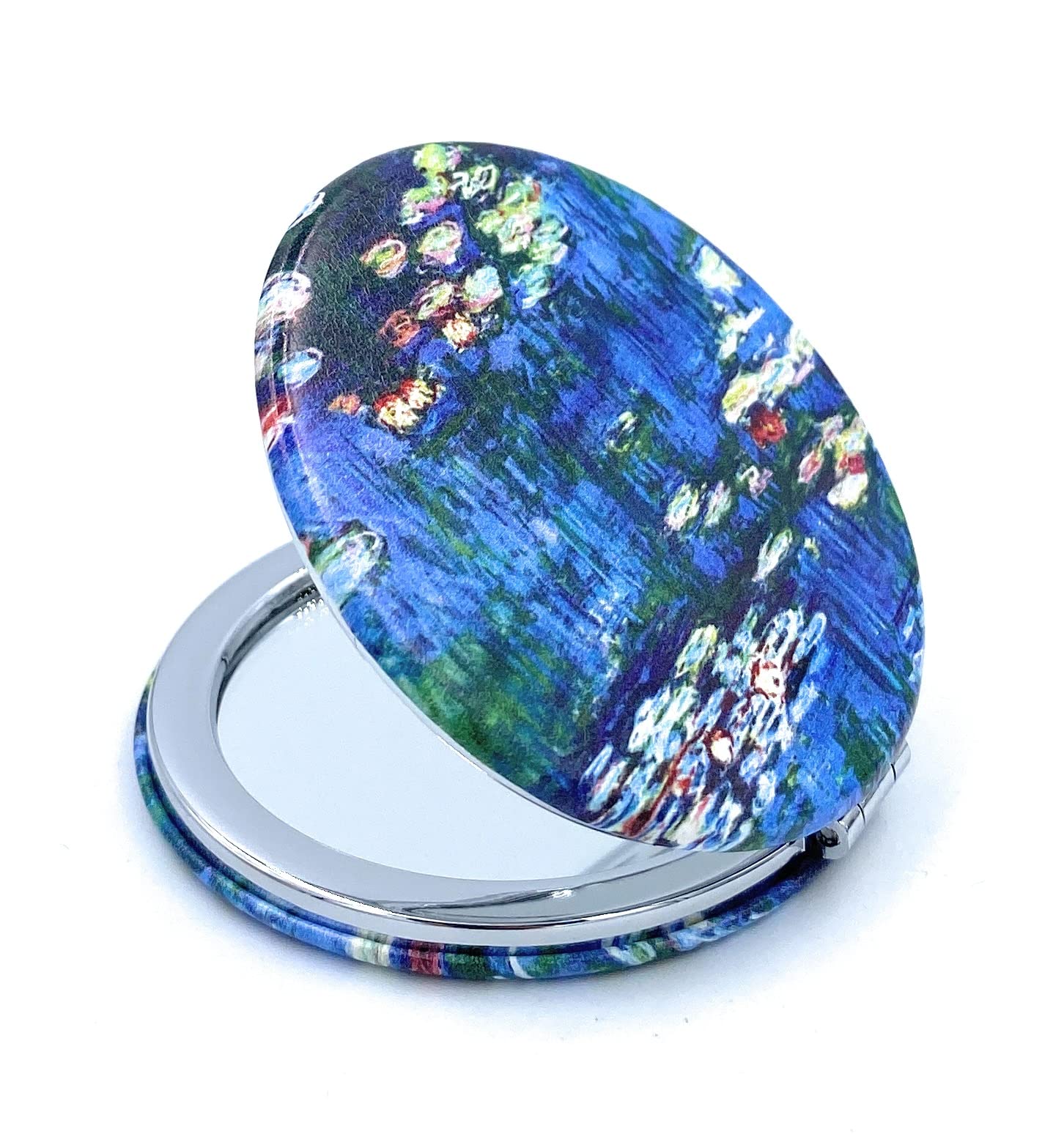 Aeisage Compact Mirror Small For Girls Handheld Mirror Folding Pu Leather Floral Mirror Compact Claude Monet Water Lilies Unique