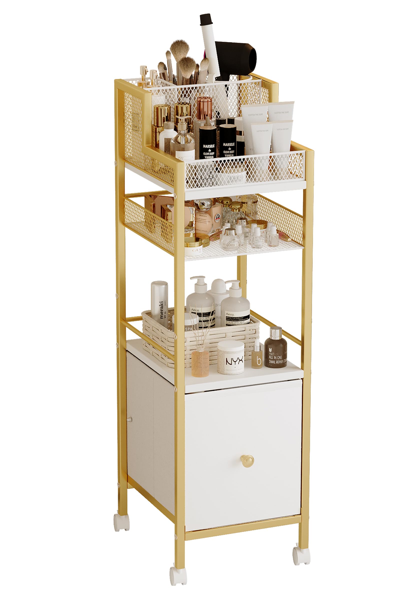 Makeup Organizer Storage Cart with Drawers, Large Floor Makeup Skincare Organizers, Rolling Makeup Cart Vanity Organizer Cosmeti