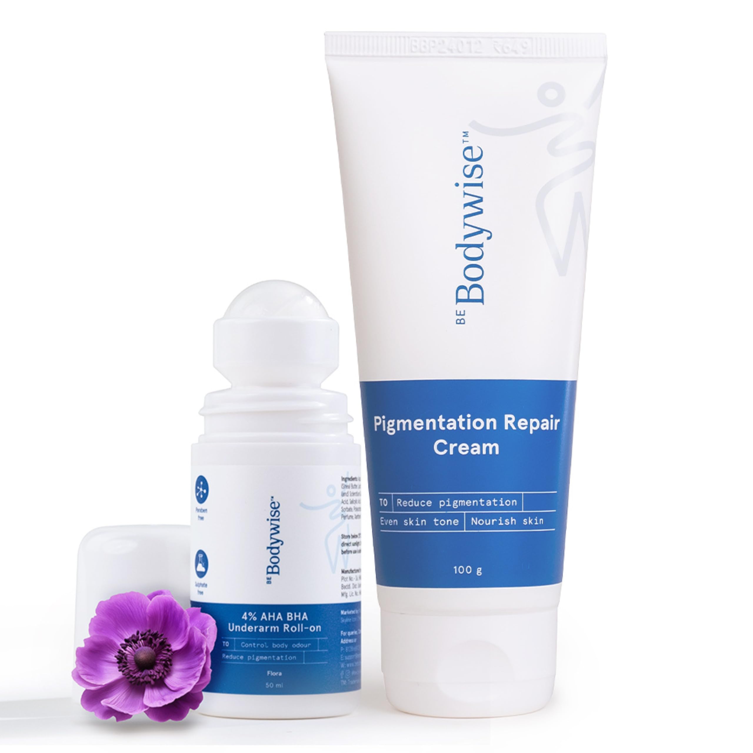 Be Bodywise Underarm Brightening Kit | With 4% Aha Bha Underarm Roll-On (50Ml) & Pigmentation Repair Cream (100G) | Reduces Body