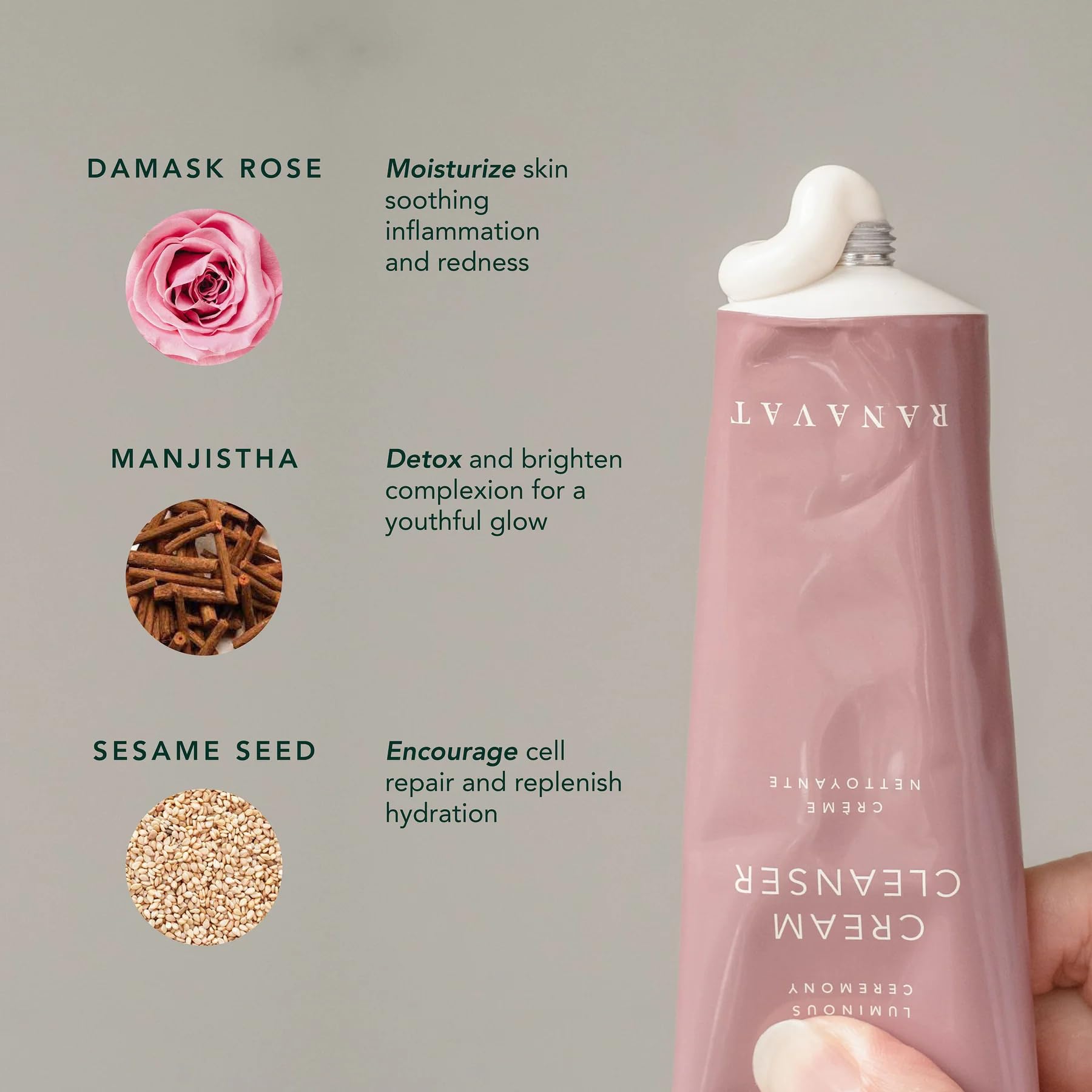 Ranavat Cream Cleanser - Daily Facial Cleanser Doubles As Waterproof Eye Makeup Remover - Gentle Face Wash To Detoxify And Nouri