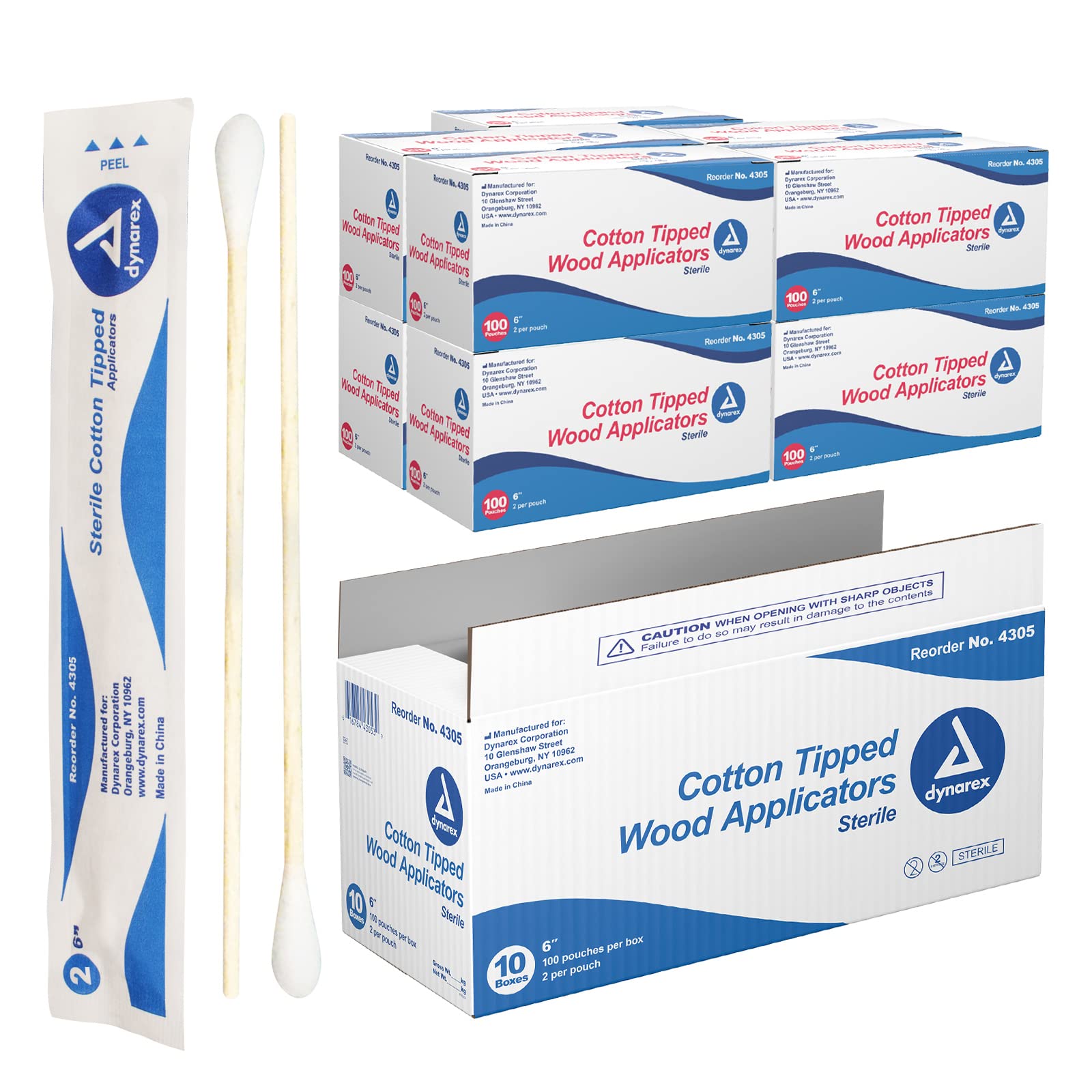 Dynarex 4305 Sterile Cotton Tipped Applicator,6 Length, Single-Use Wooden Cotton Tip Applicator for Wound Care & Dressing, Hygie