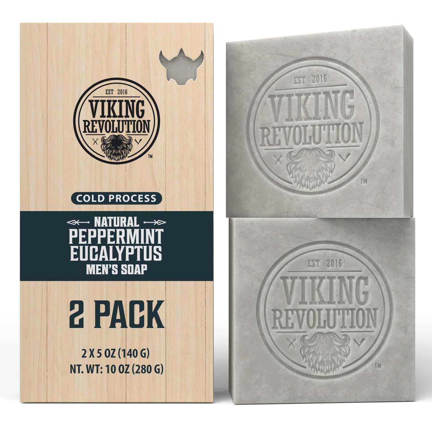 Viking Revolution Peppermint Natural Soap for Men - Eucalyptus Mens Soap Bar with Essential Oils Cold Pressed Bar Soap for Men -