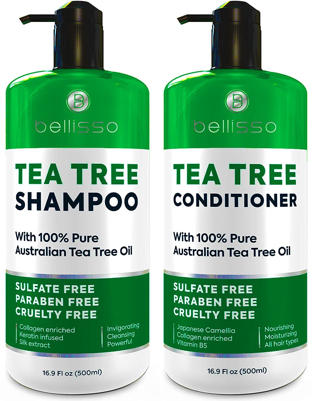 Tea Tree Shampoo and Conditioner Set - with 100% Pure Australian Tea Tree Oil - Anti Dandruff Sulfate and Paraben Free - Dry Sca