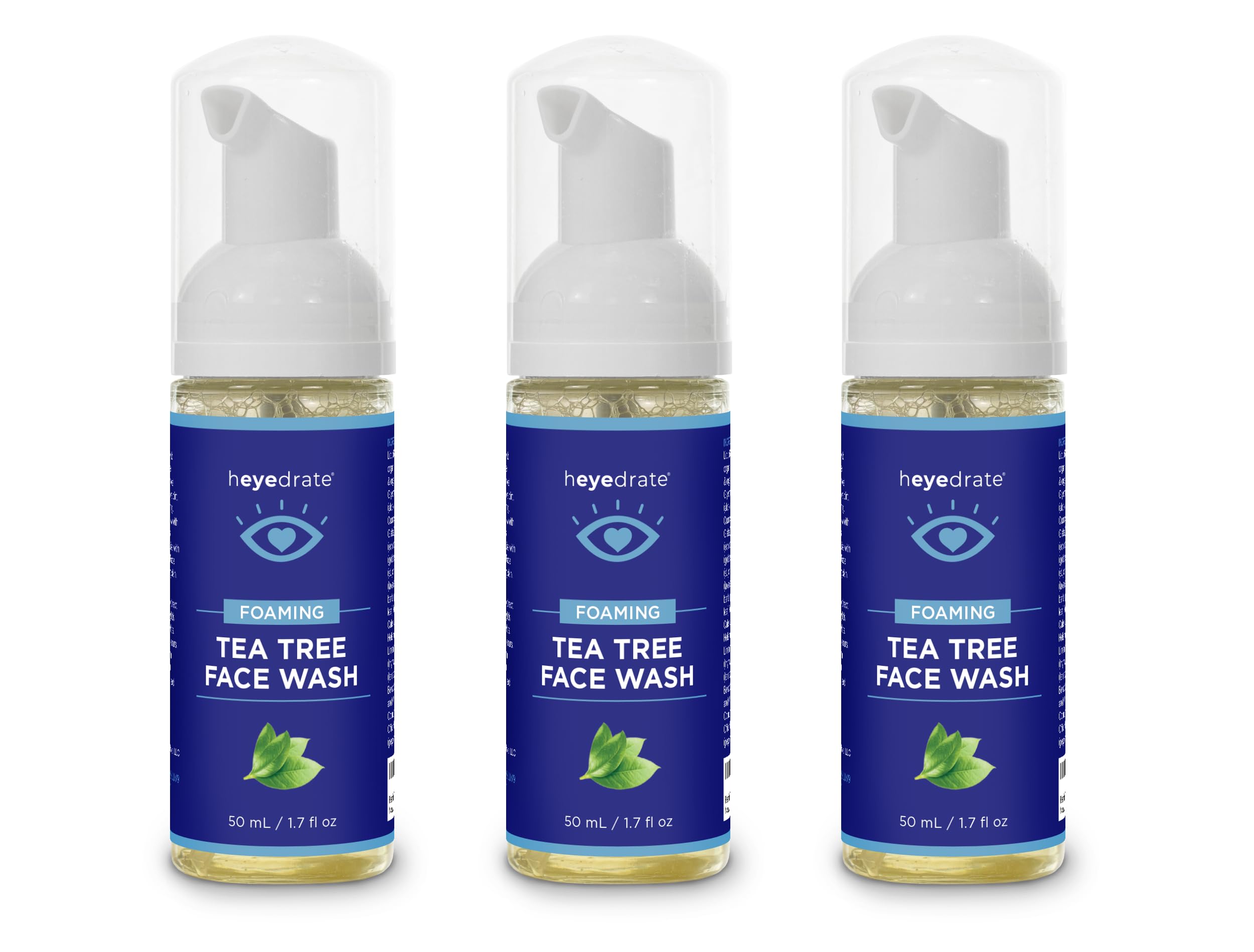 Heyedrate Foaming Tea Tree Face Wash and Eyelid Cleanser for Women - Made With Organic Ingredients & Aloe Vera (3 Pack (1.7 Ounc