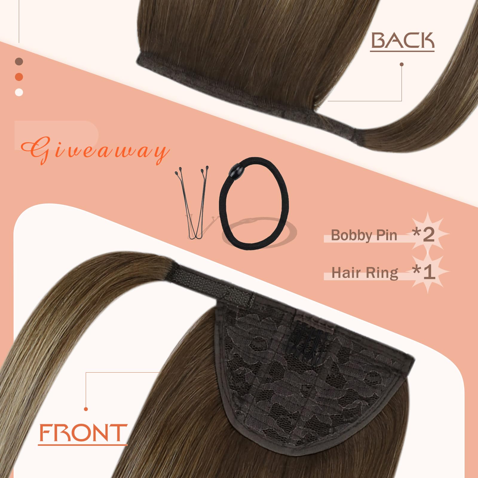 Ve Sunny Real Hair Ponytail Extension Brown Human Hair Ponytail Brown Ponytail Extension Real Human Hair Dark Roots Light Brown