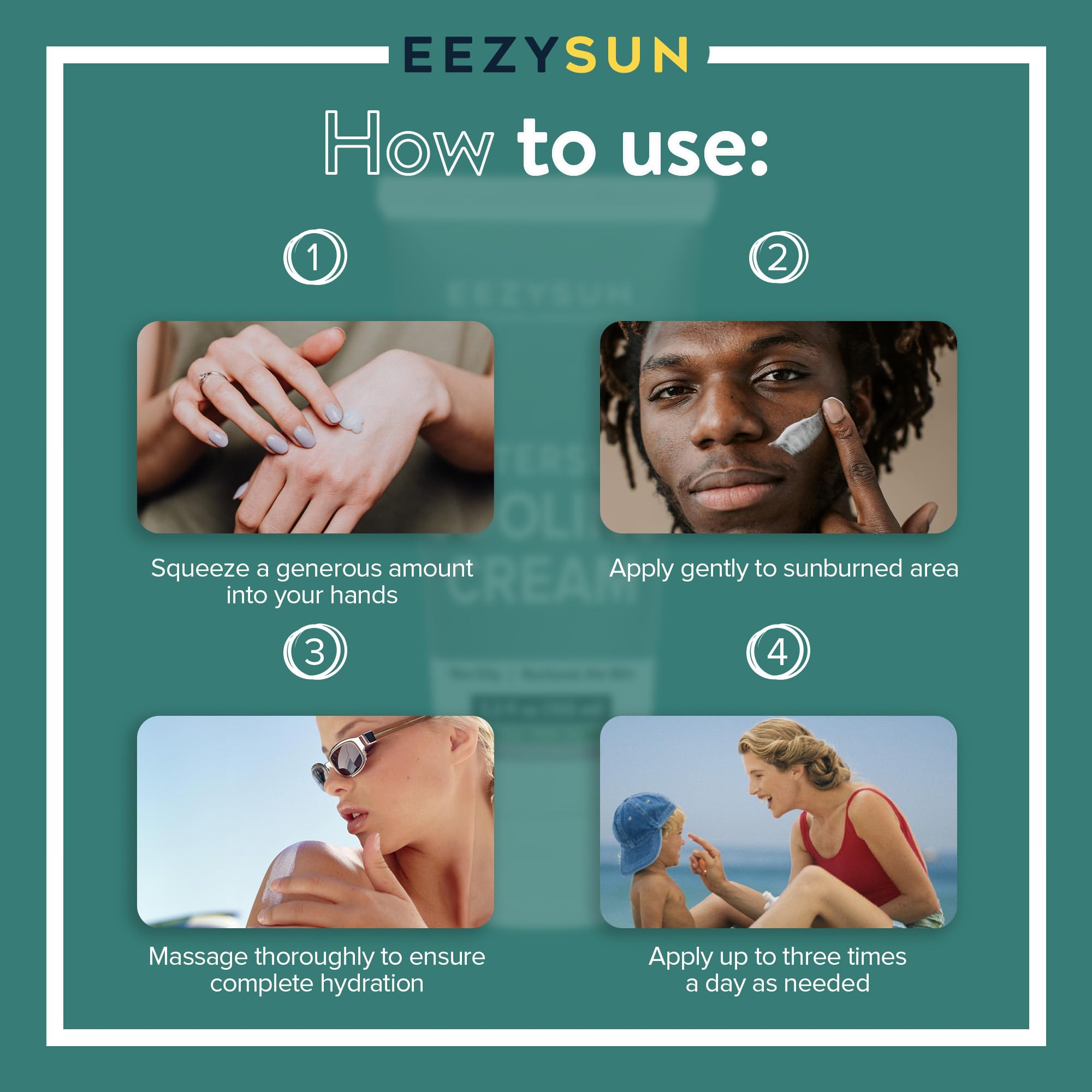 EEZYSUN AfterSun Cooling Cream | Vegan AfterSun Care with Aloe Vera, Tea Tree Oil, & Chamomile to Soothe, Hydrate, & Repair Sunb