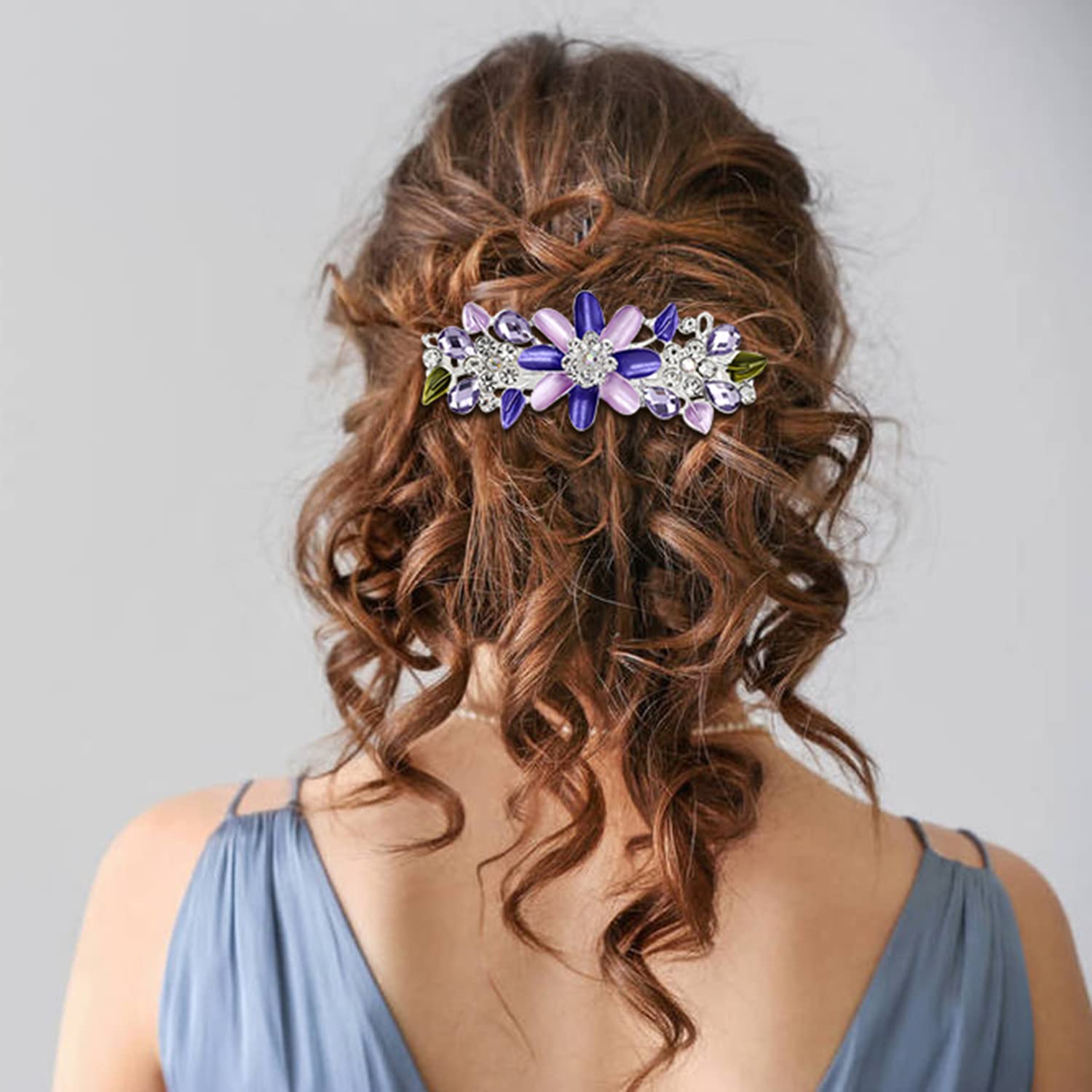 inSowni 4 Pack Glitter Sparkly Gems Crystal Rhinestones Flower Metal French Barrettes Floral Alligator Snap Hair Clips Accessori