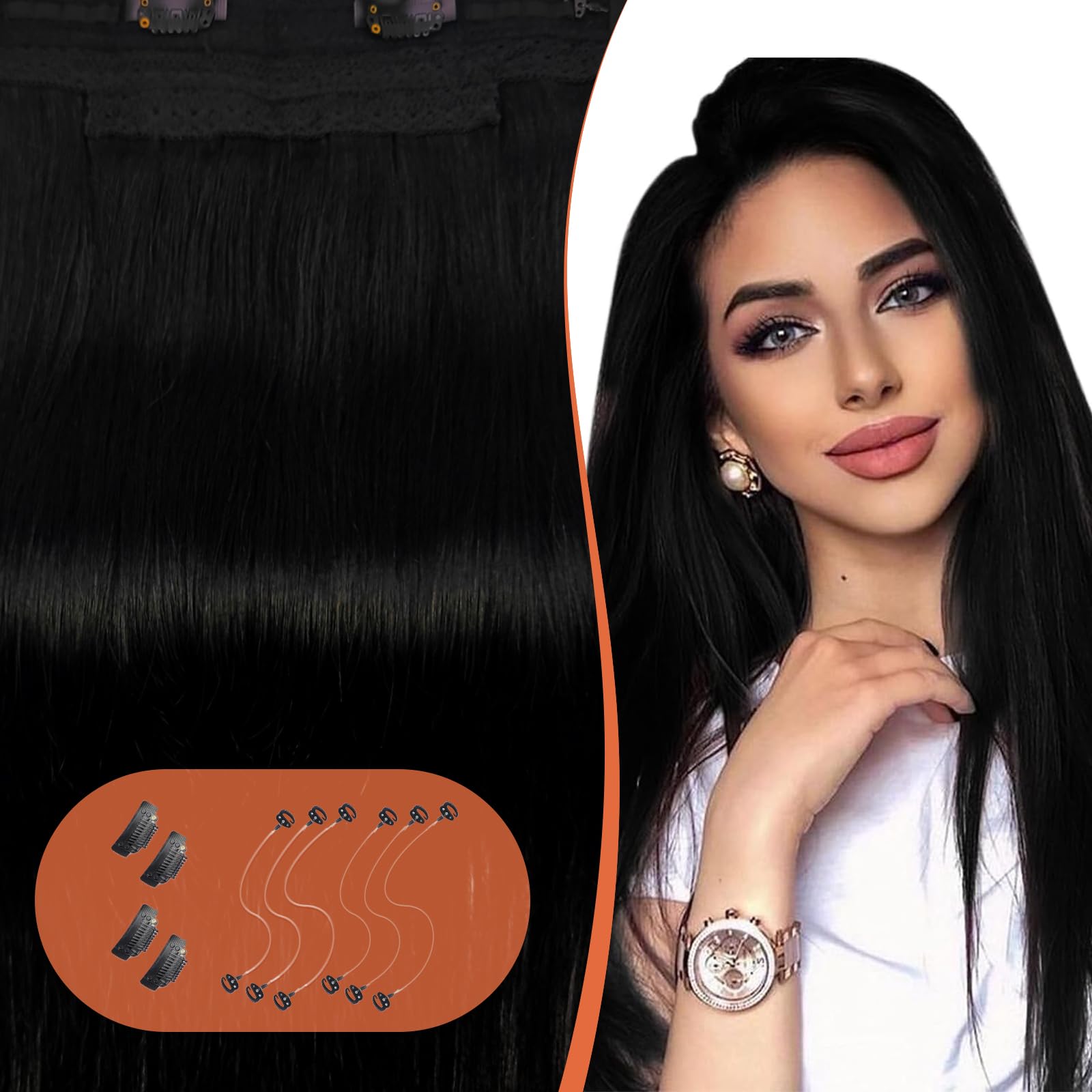 Sunny Wire Hair Extensions Black Fish Line Human Hair Extensions Jet Black Short Wire Extensions Remy Hair Black Invisible Hair 