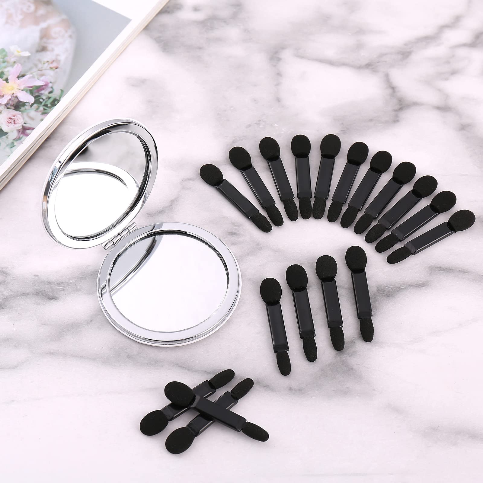 Deksias 2X Times Mirror In Pocket Magnify Round 2 Side Make Up Compact Pu Folding Collapsible Mirrors With Extra 20Pcs Eyeshadow