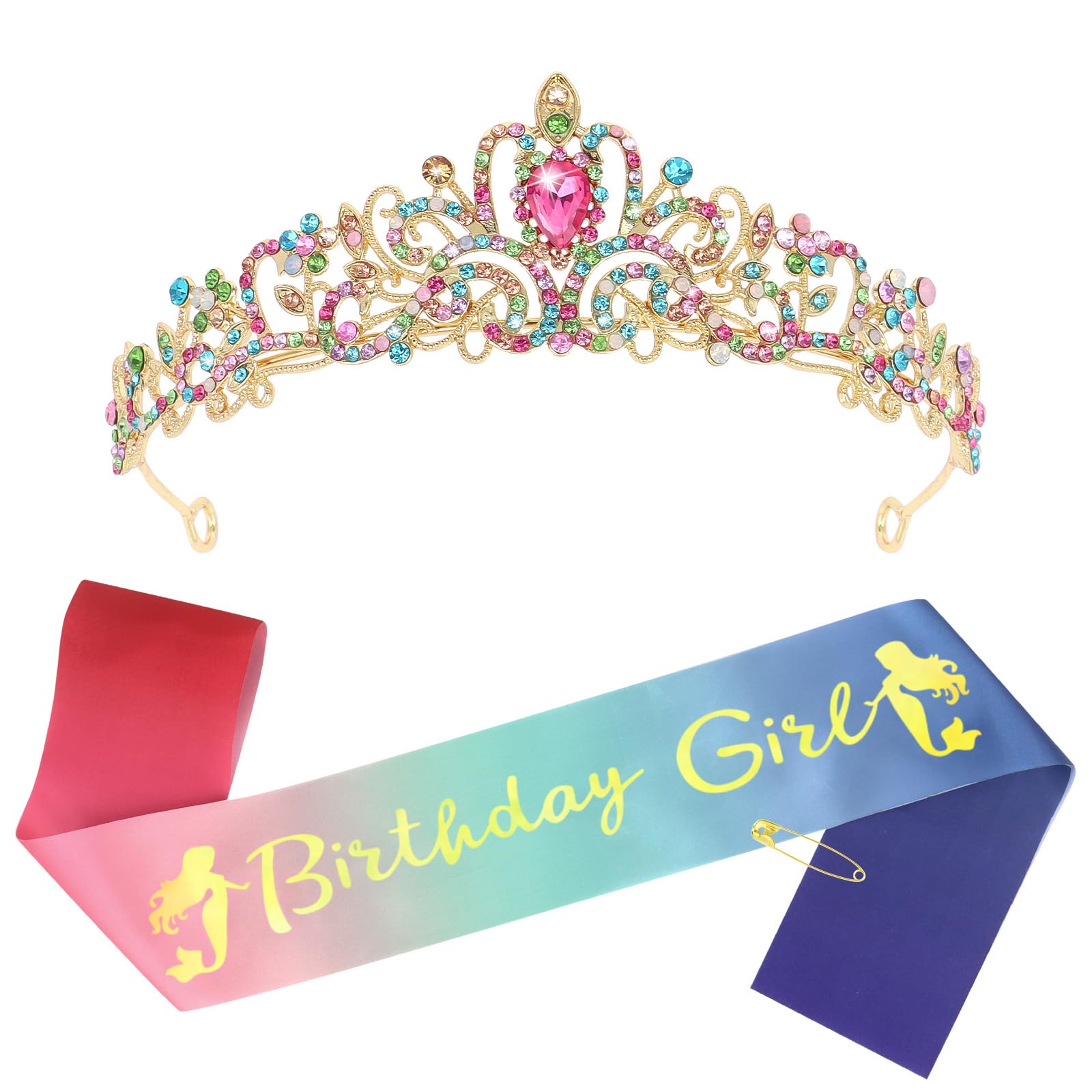 CIEHER Birthday Girl Sash and Crown Tiara Sashes for Women Girls Decorations Gifts