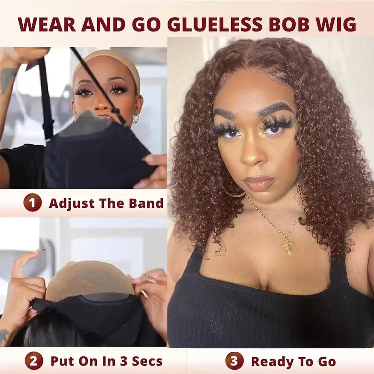 Maytune Chocolate Brown Bob Wig Human Hair Glueless Wigs Human Hair Pre Plucked 4# Curly Wig Human Hair Bob Wigs For Black Women