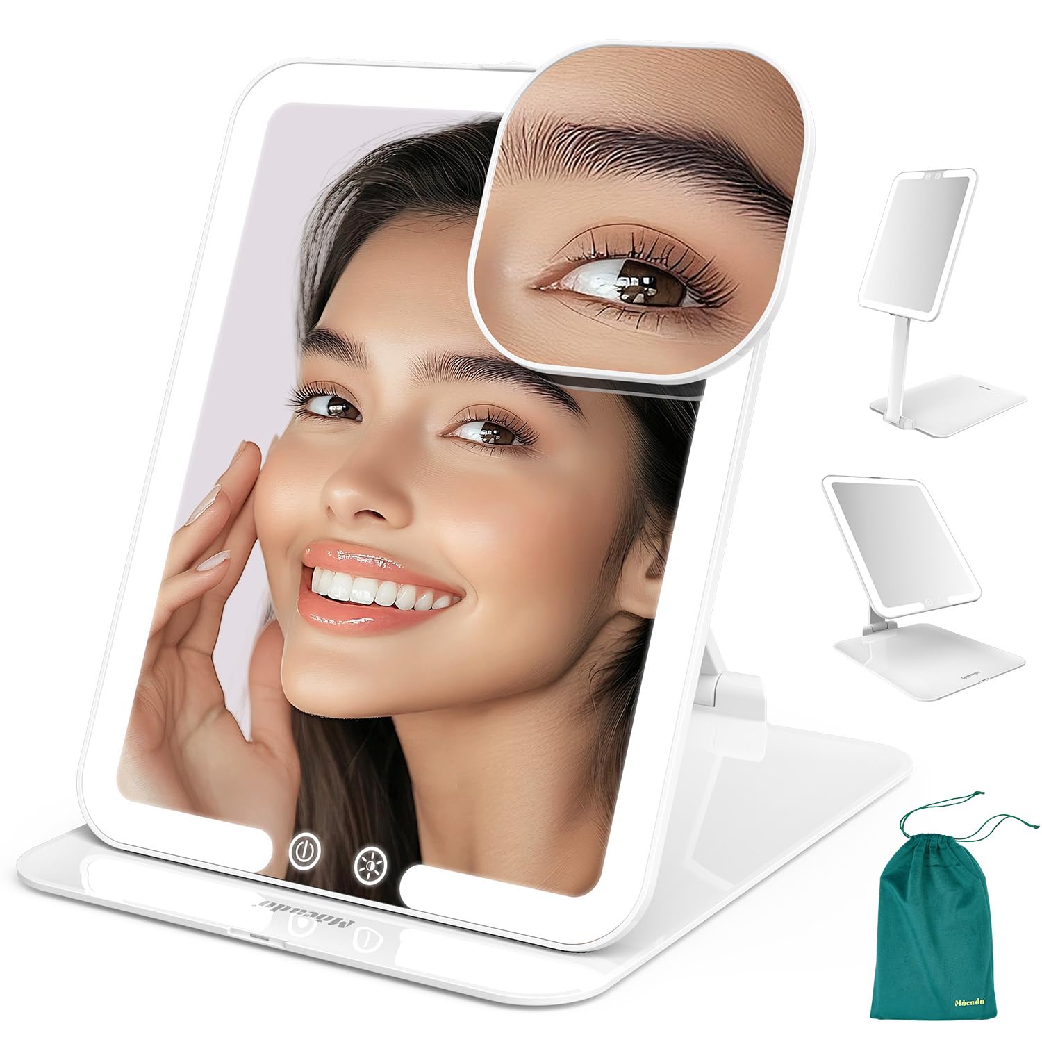 Mocado Travel Makeup Mirror with Light - Tripple Folding Travel Mirror with Light, 3 Colors Lighted Makeup Mirror, Portable Vani