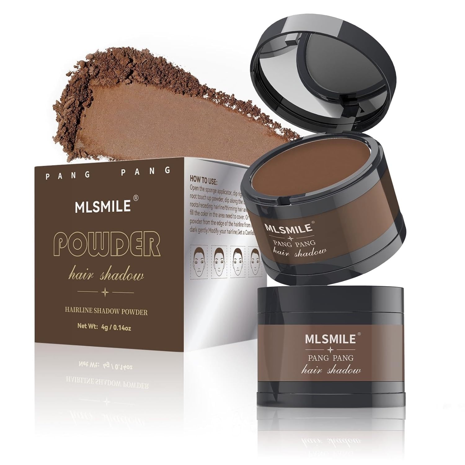 MLSMILE 2PCS Instantly Hairline Powder with Puff, Coffee Hair Color
