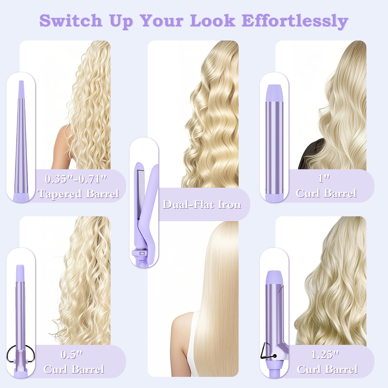 Birthday Gifts for Women, Ufree 5 in 1 Curling Iron with Interchangeable Ceramic Barrels (0.35 -1.25 ), Curling Wand Set with Fl