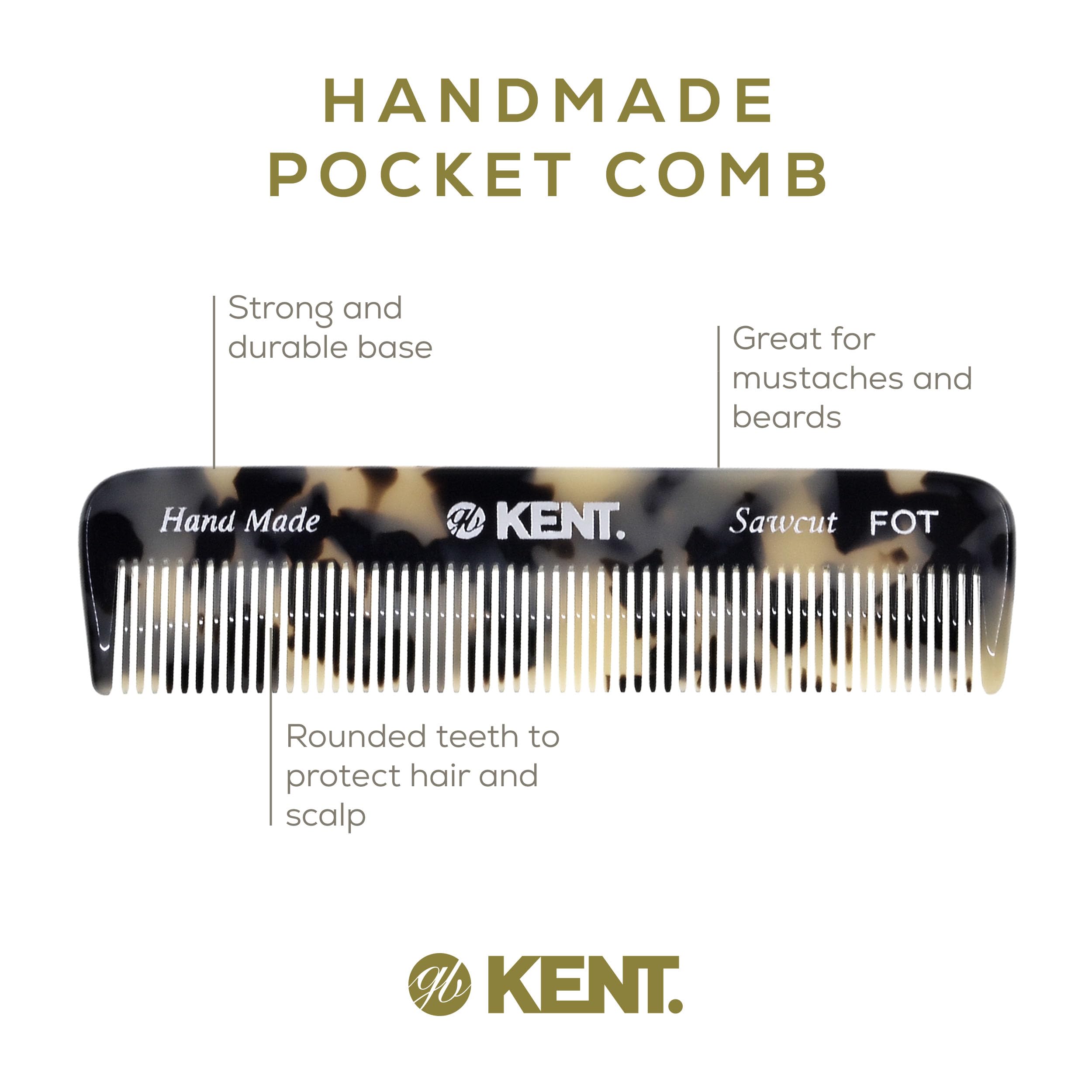 Kent Fot Tw Handmade Fine Tooth Comb, Pocket Travel Comb For Men'S Styling, Mustache, Beard Care, And Fine Or Thinning Hair