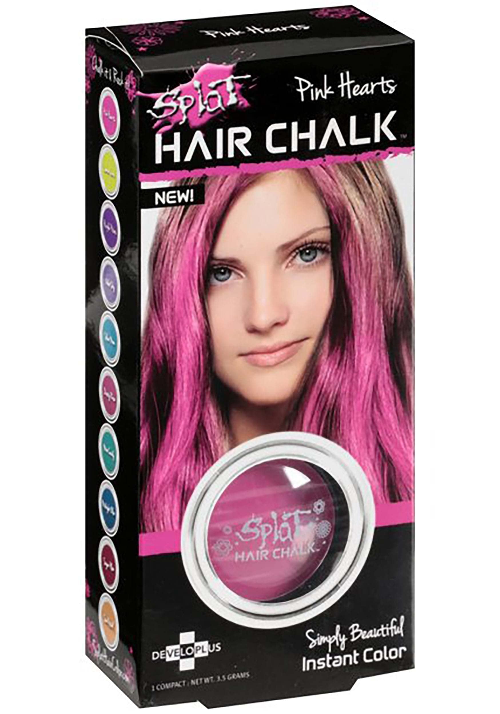 Splat Pink Hearts Hair Chalk, 1 Compact, Temporary Hair Color Glides On Easily For Fun Pops Of Color, Washable Hair Color Chalk