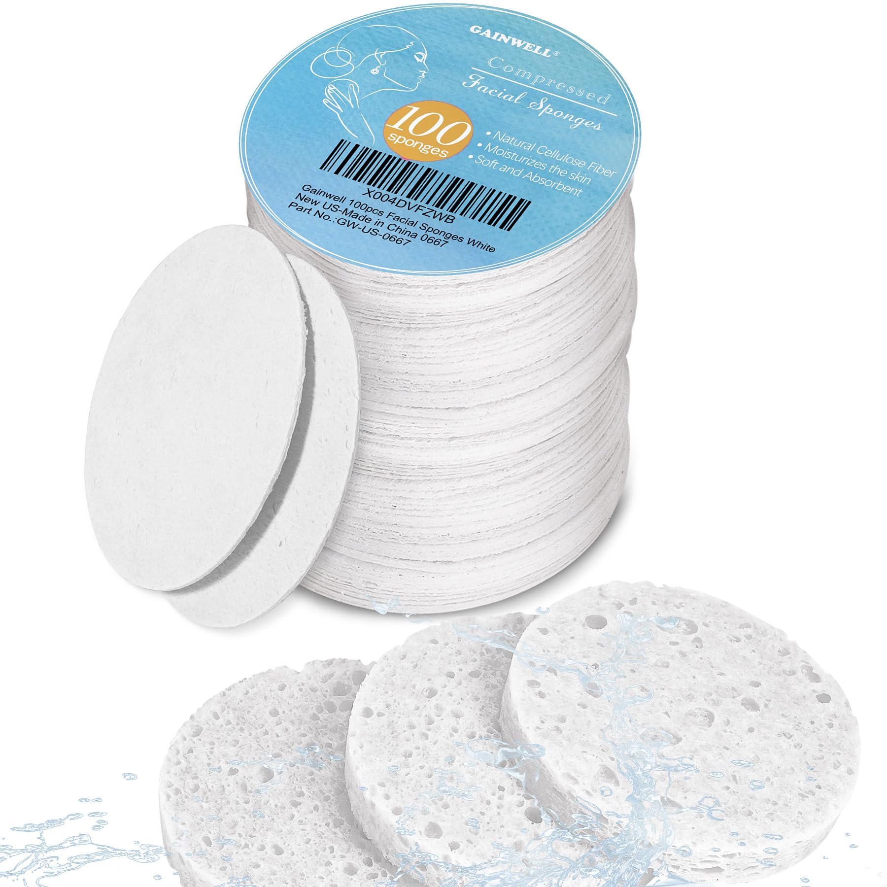 GAINWELL 100PCS Compressed Facial Sponges, Cleansing, for Personal Spa Esthetician Use, White