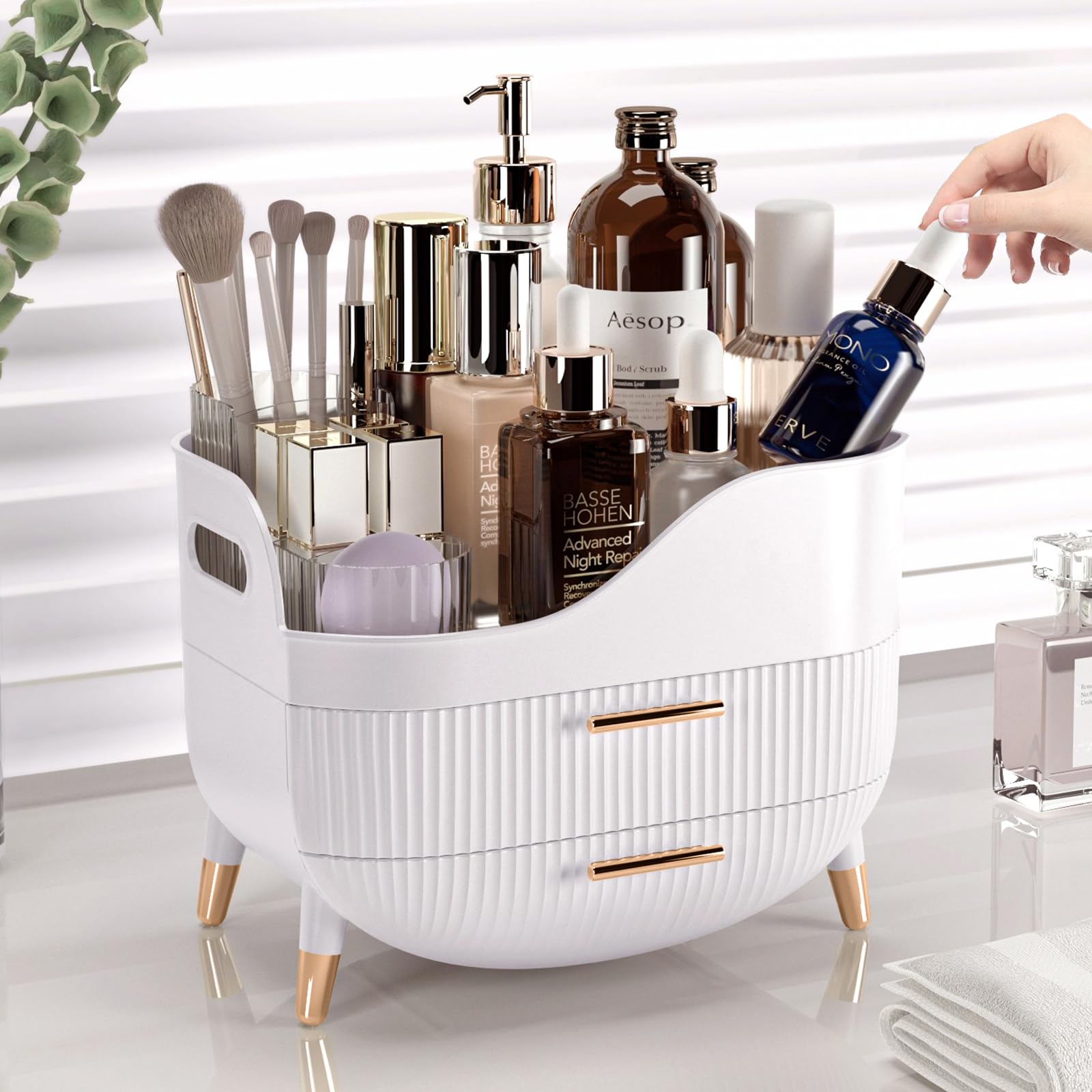 Pajiriona Makeup Organizer With Drawers,Skincare Organizer For Vanity,Storage Box With Handle,Large Cosmetic Display Case For Dr