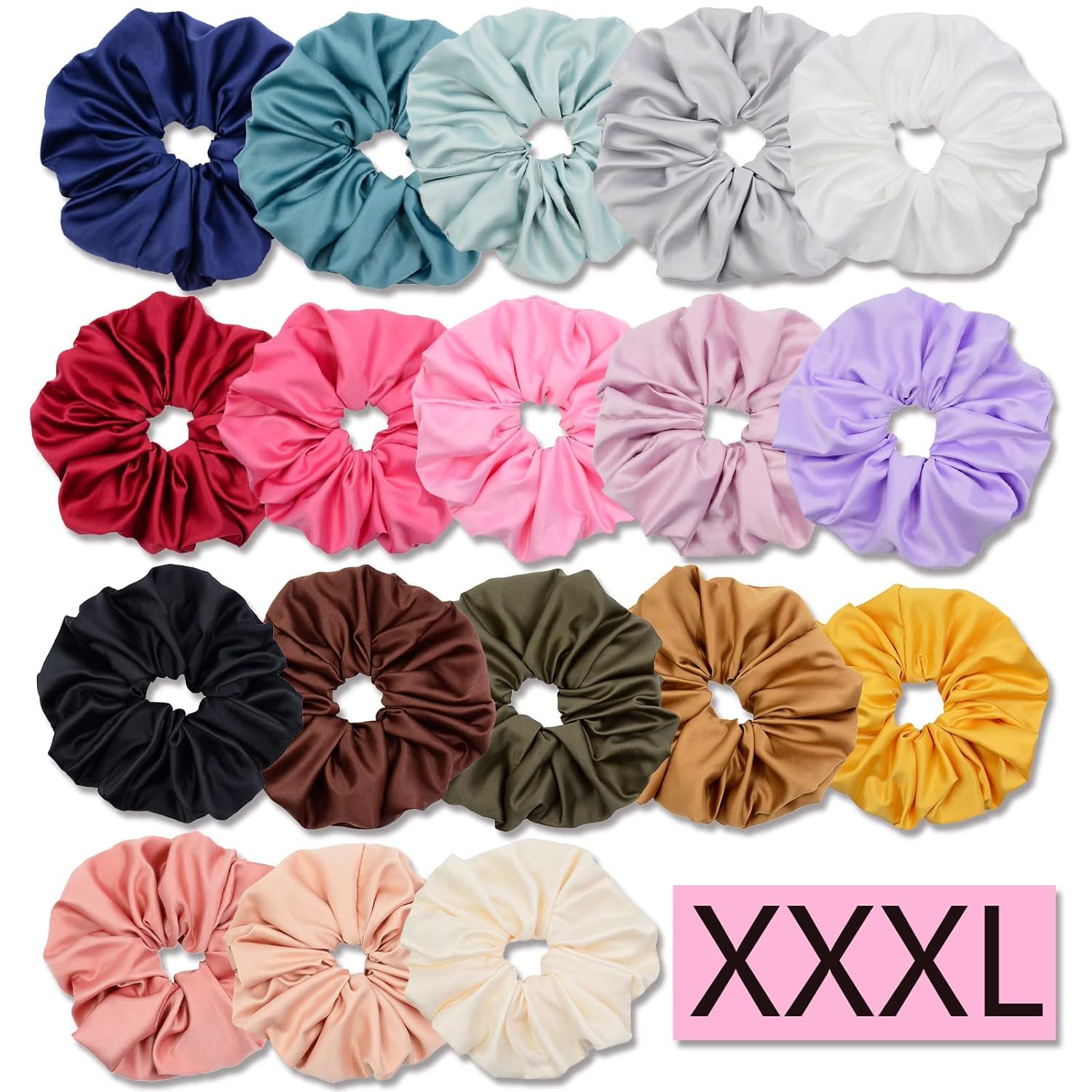 Chloven 18 Colors XXXL-Large Jumbo Scrunchies Oversized Hair Scrunchies Satin Elastics Scrunchy Bobbles Hair Ties Accessories Ov