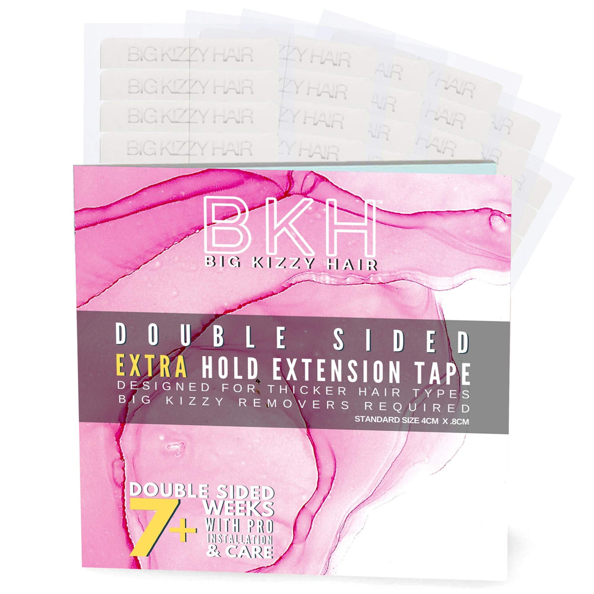 Big Kizzy Extra Hold Double Sided Hair Extension Tape - 144 Tabs Replacement Tape - Strong Hold Of 6-8+ Weeks - Made In Usa