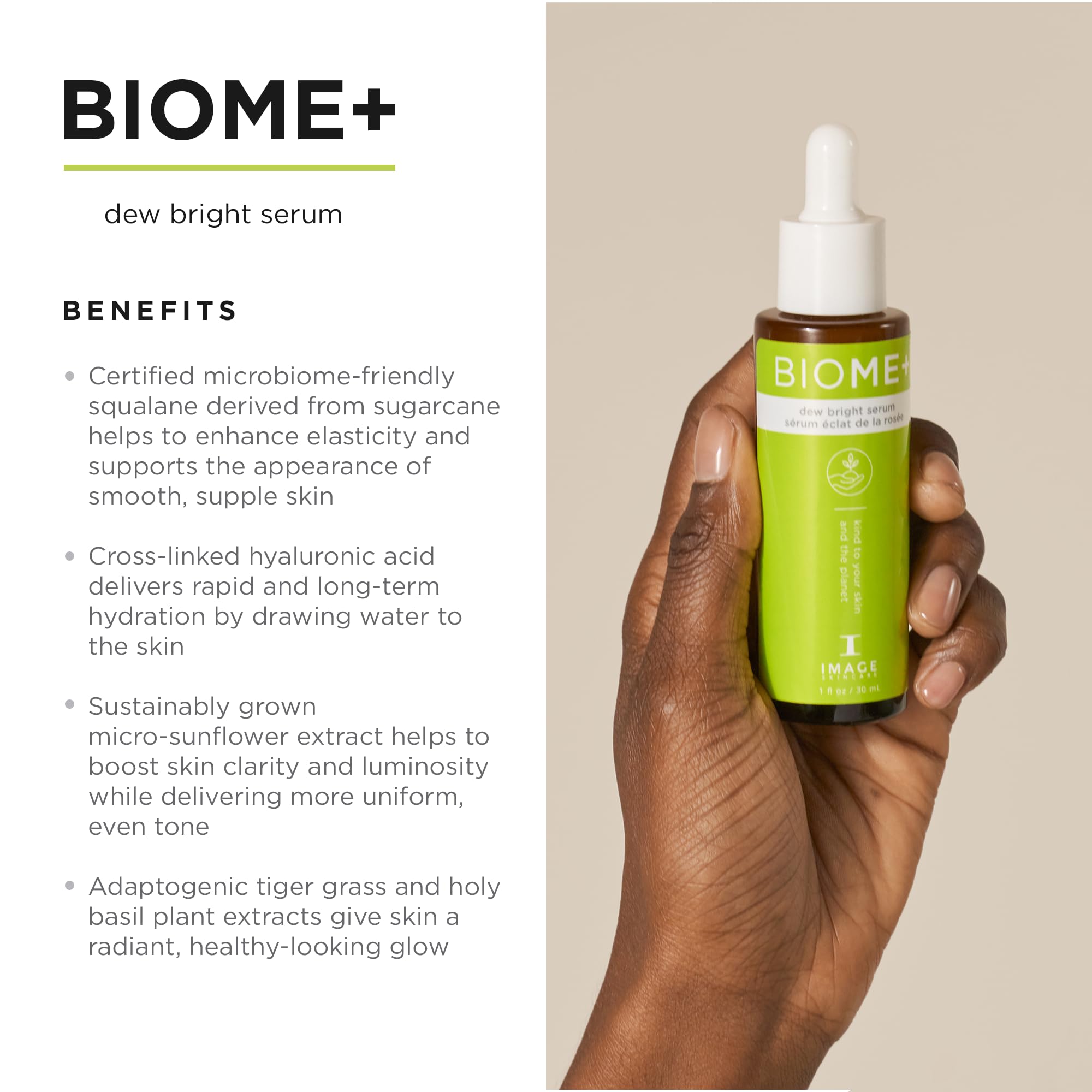 Image Skincare, Biome+ Dew Bright Serum, Microbiome Friendly Facial Serum, Boosts Luminosity And Enhances Elasticity, 1 Fl Oz