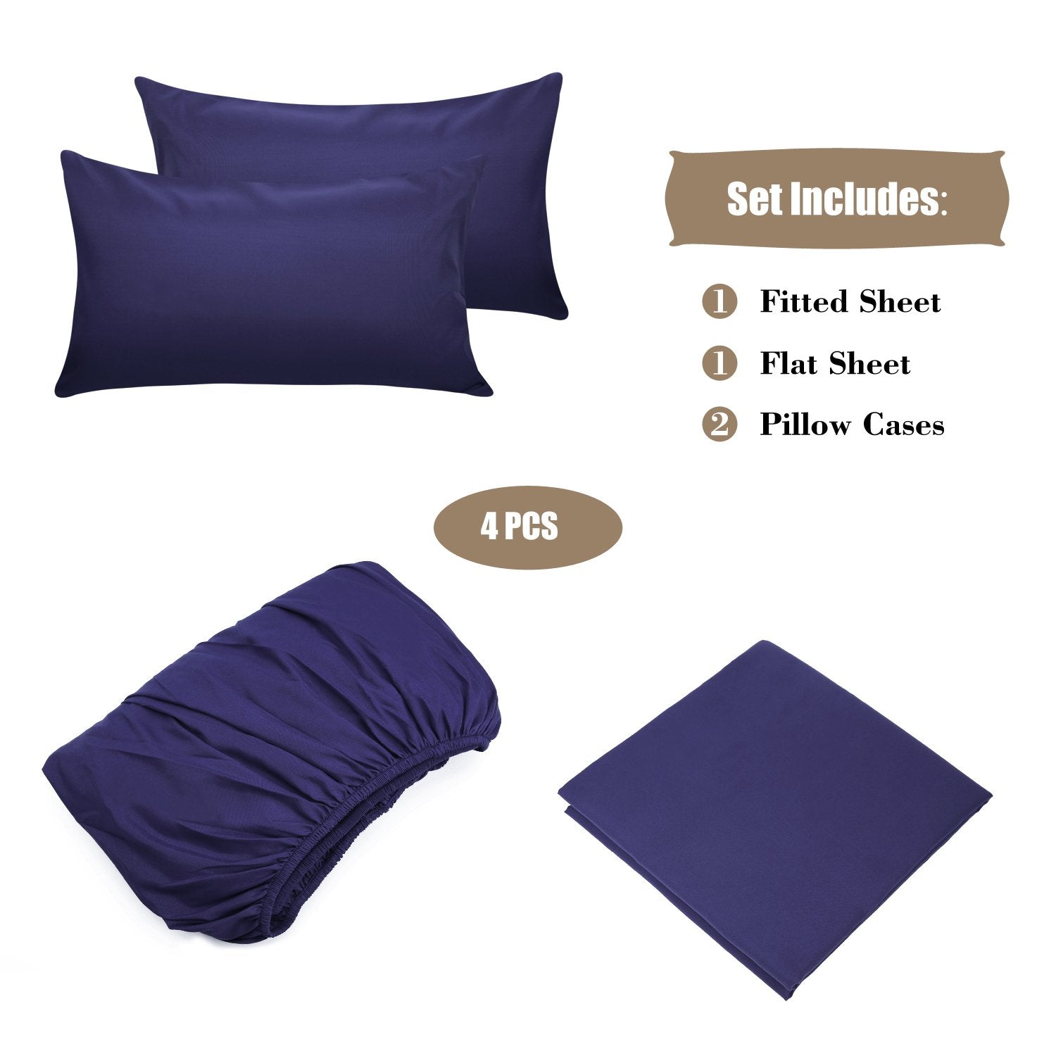 4 Piece Bed Sheet Set (Full,Blue) 1 Flat Sheet,1 Fitted Sheet and 2 Pillow cases,Brushed Microfiber Luxury Bedding with Deep Poc