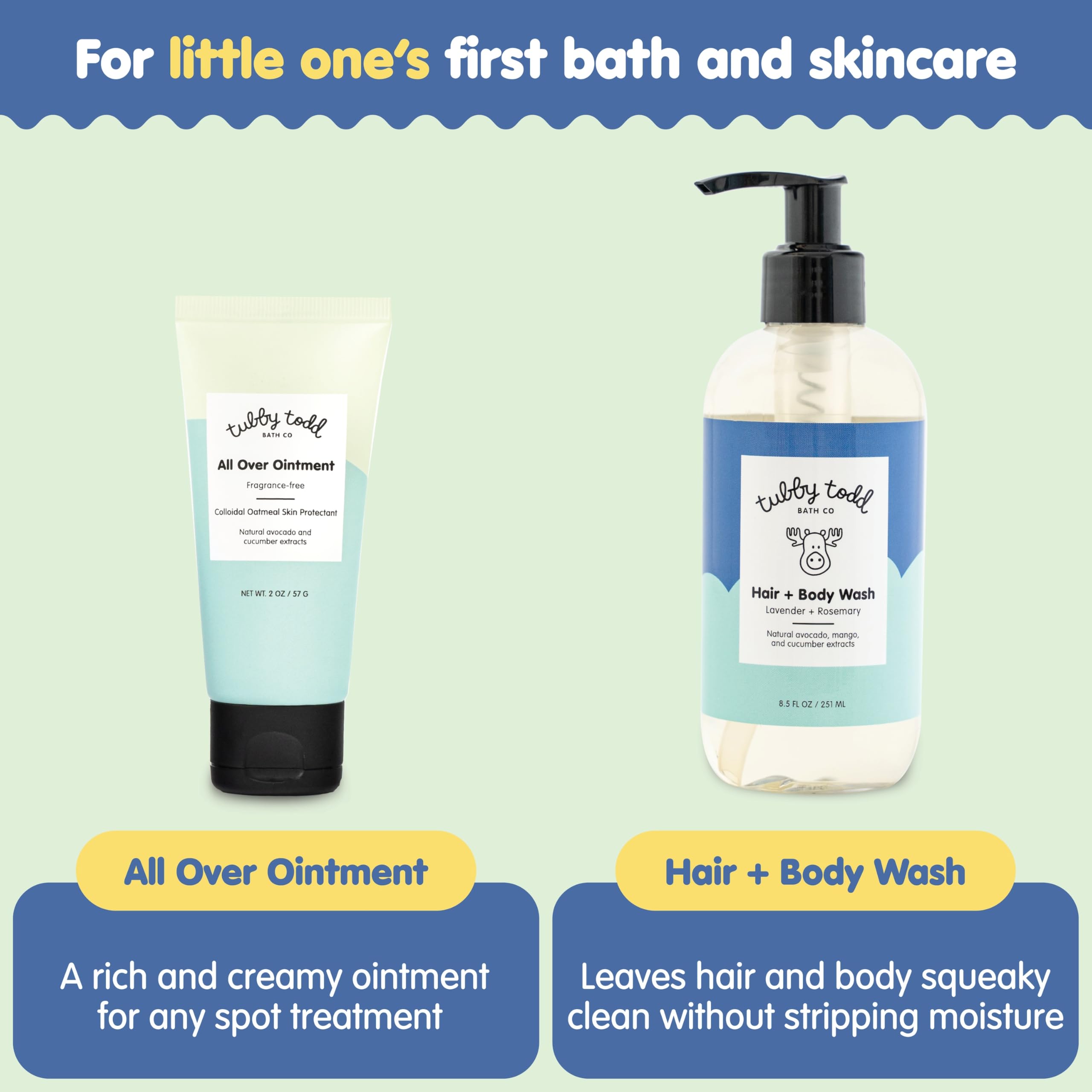 Tubby Todd New Baby & Mom Sensitive Skincare Kit - The Mama + Baby Gift Set - Baby Shampoo and Body Wash 8.5 Oz, All Over Ointme