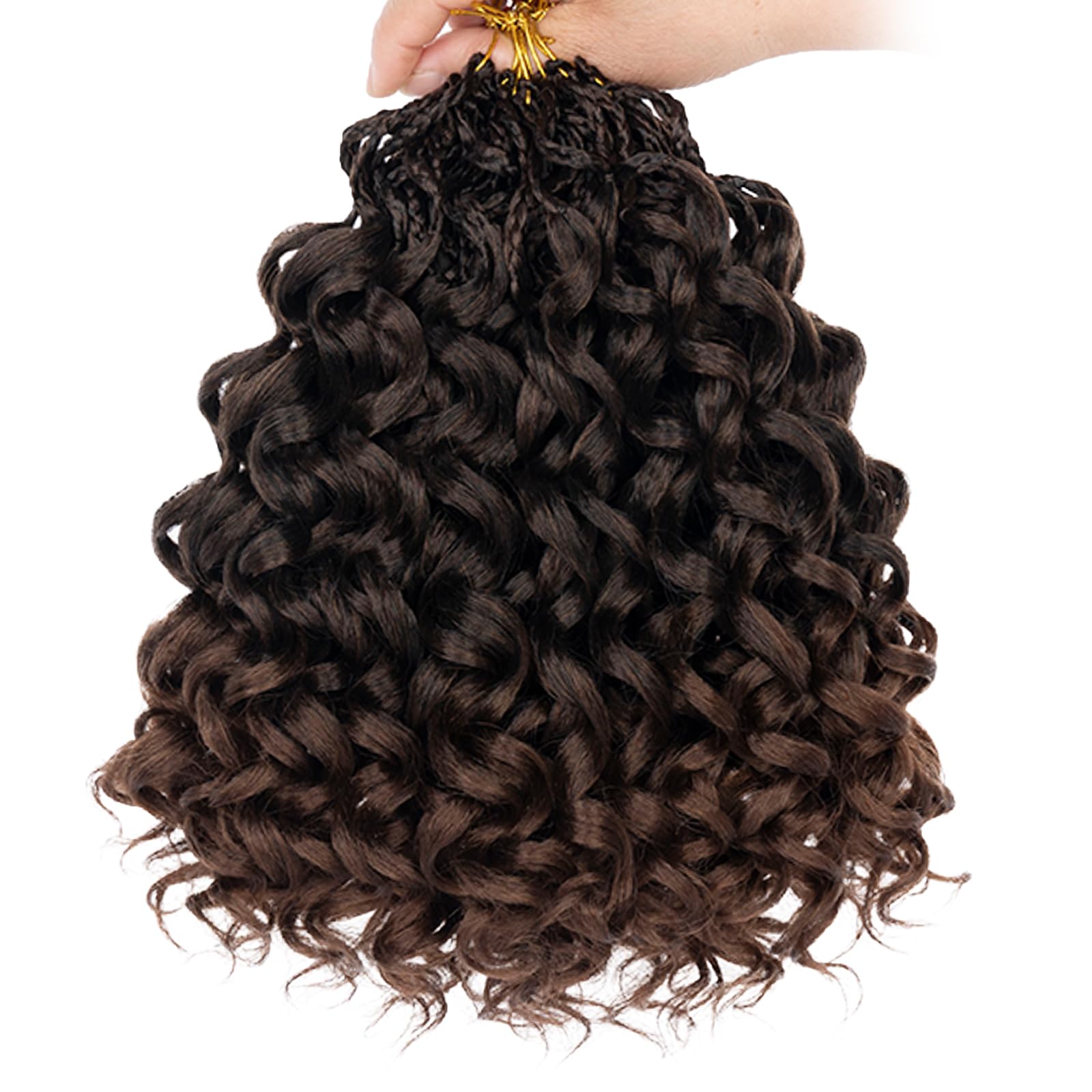 Leeven 10 Inch 8 Packs Gogo Curl Crochet Hair Ombre Brown Pre Looped Ocean Wave Crochet Hair Short Deep Twist Curly Bohemian Cro