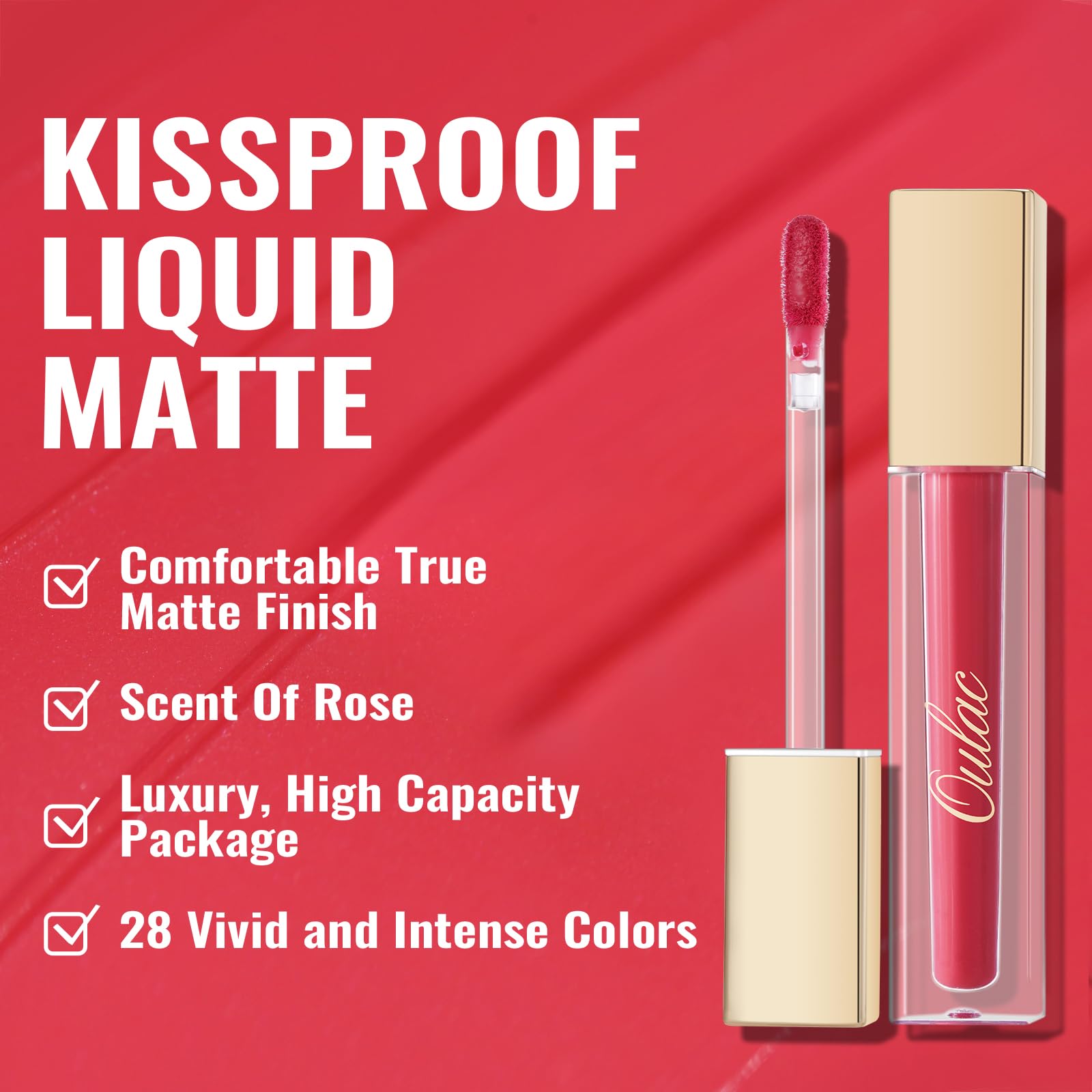 Oulac Matte Liquid Red Lipstick For Women, Long Lasting Lipstick Waterproof Lip Stain, No Transfer, Creamy High Pigmented Formul