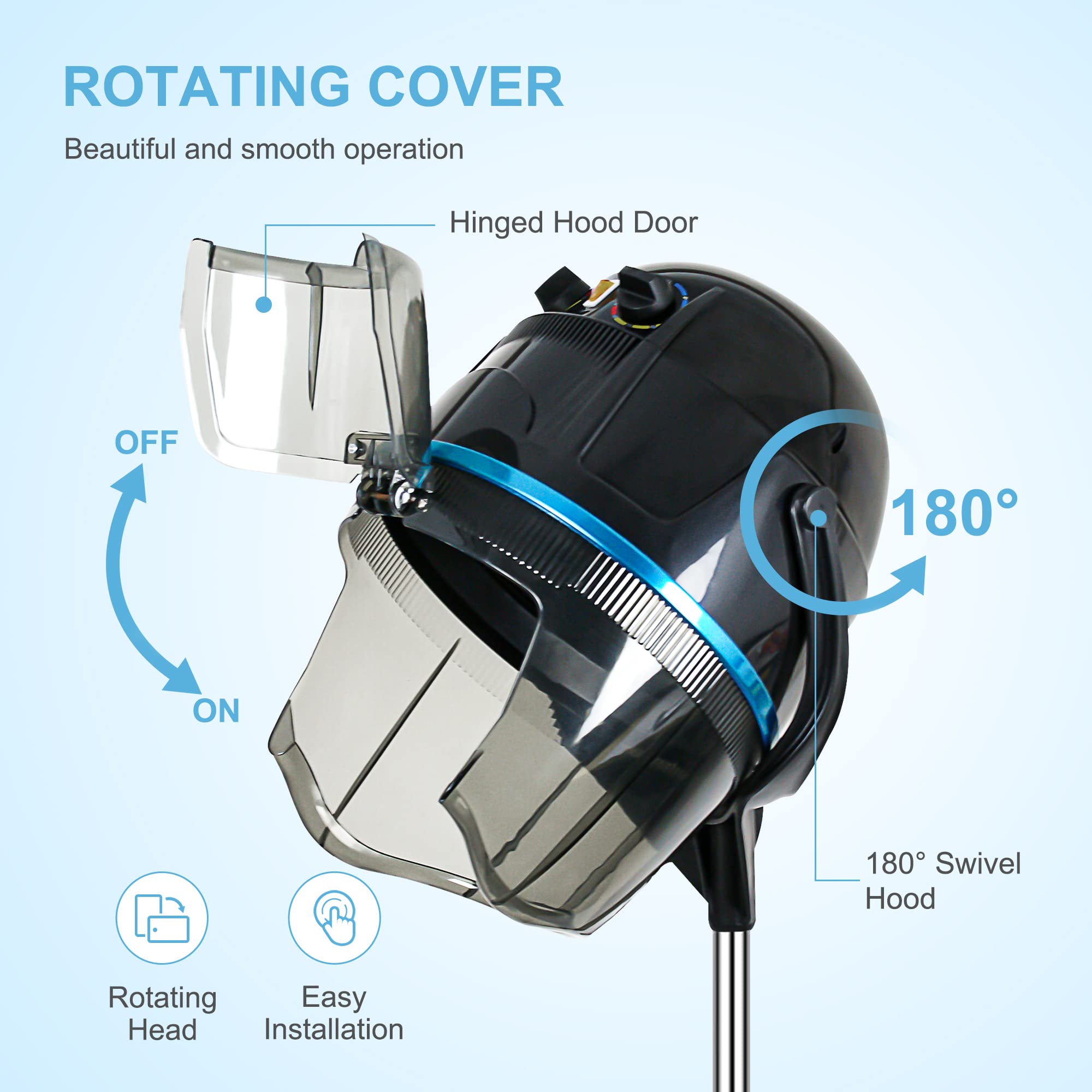 Nova Microdermabrasion Professional Hooded Floor Hair Dryer Adjustable Bonnet Hair Dryer Stand Up with Timer and Rolling Wheels