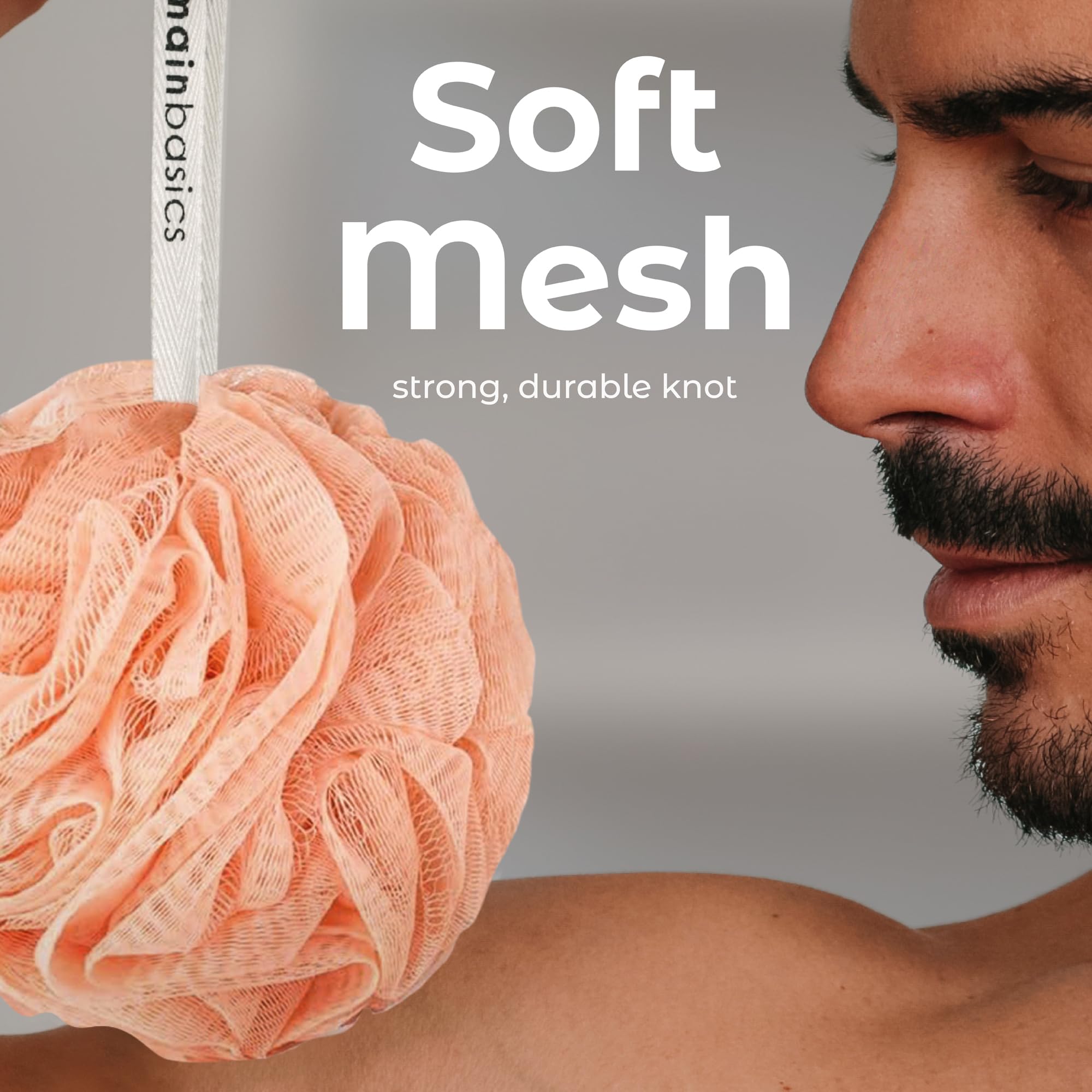 Mainbasics Bath Shower Loofah Sponge Pouf Body Wash Scrubber (Set Of 3) (Coral Reef)