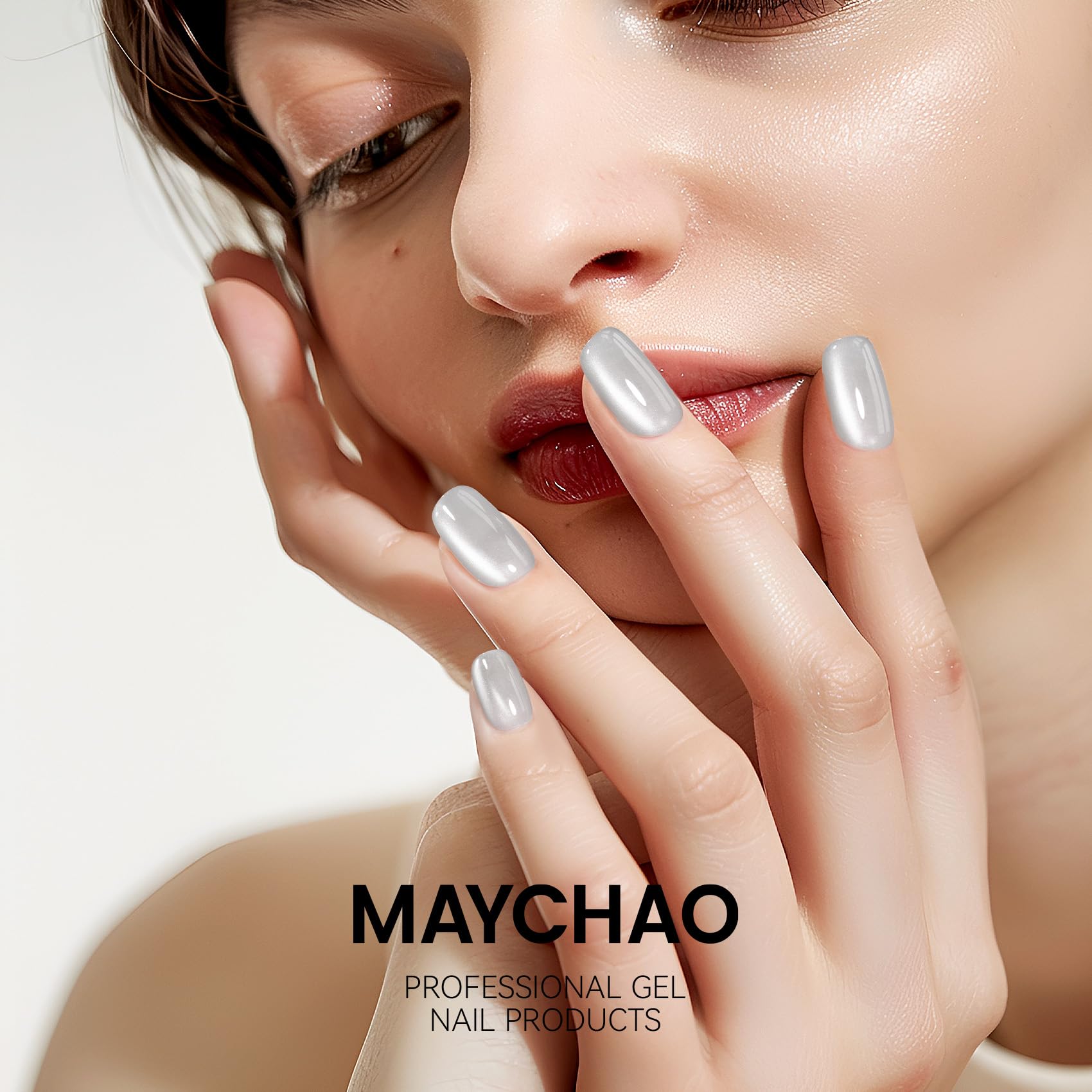 Maychao 15Ml Silk Silver Cat Eye Gel Nail Polish 1Pc Moonlight Silver Gel Polish With Magnet Soak Off Holographic Magnetic Nail