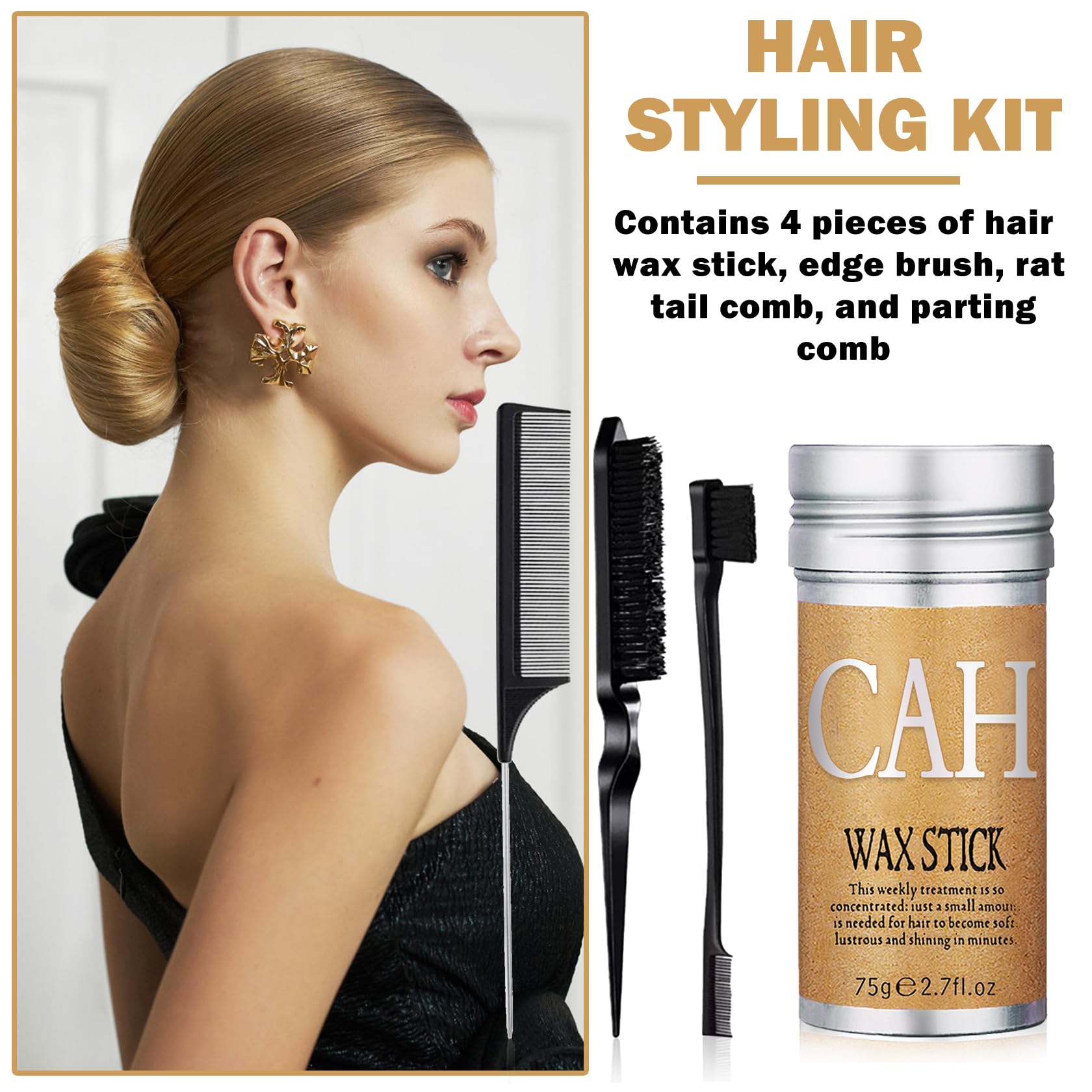 Hair Wax Stick for Hair,Hair Wax Stick for Flyaways,3 PCS Edge Control Brush Hair Slick Stick for Baby Hair & Flyaways and Edge