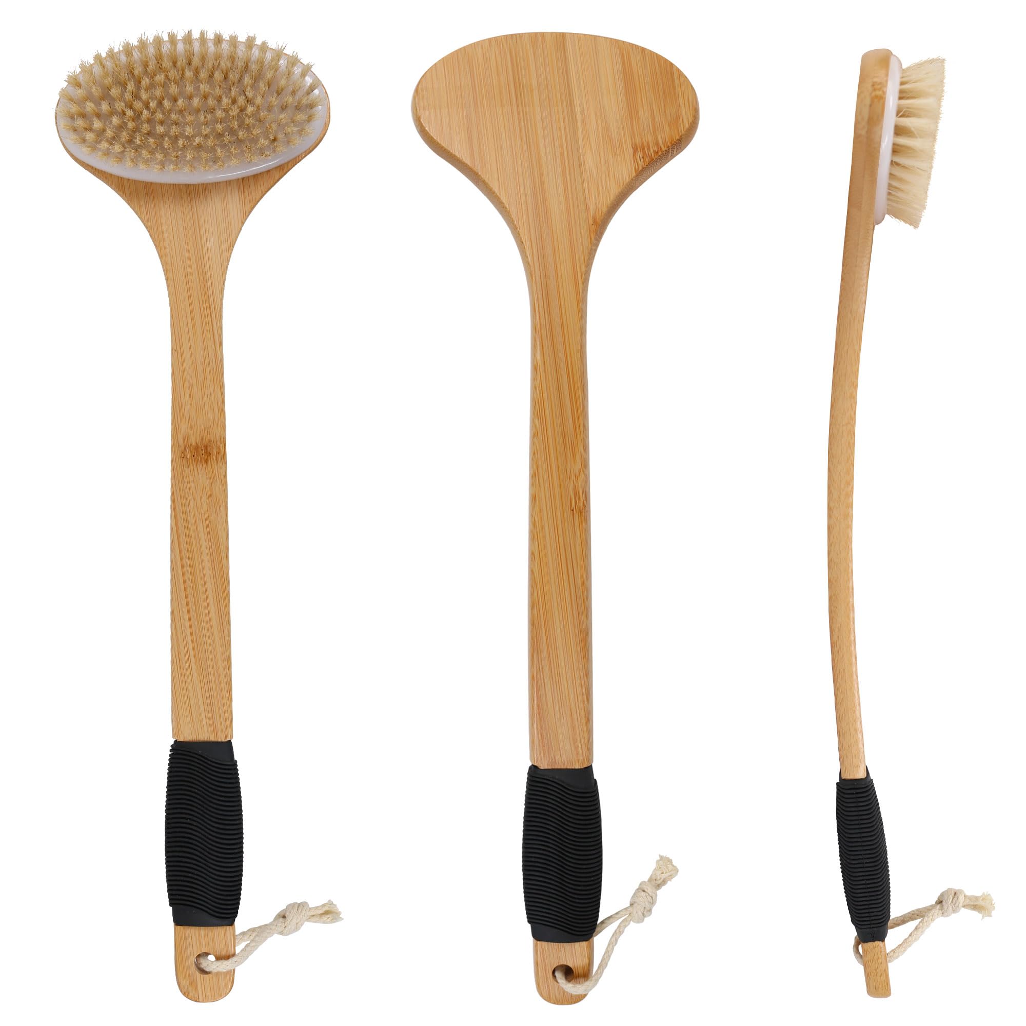 Owiizi Back Scrub Brush For Shower,Stiff Boar Bristles Bamboo Curved Long Handle Antiskid Body Bath Brush For Back Use Wet Or Dr