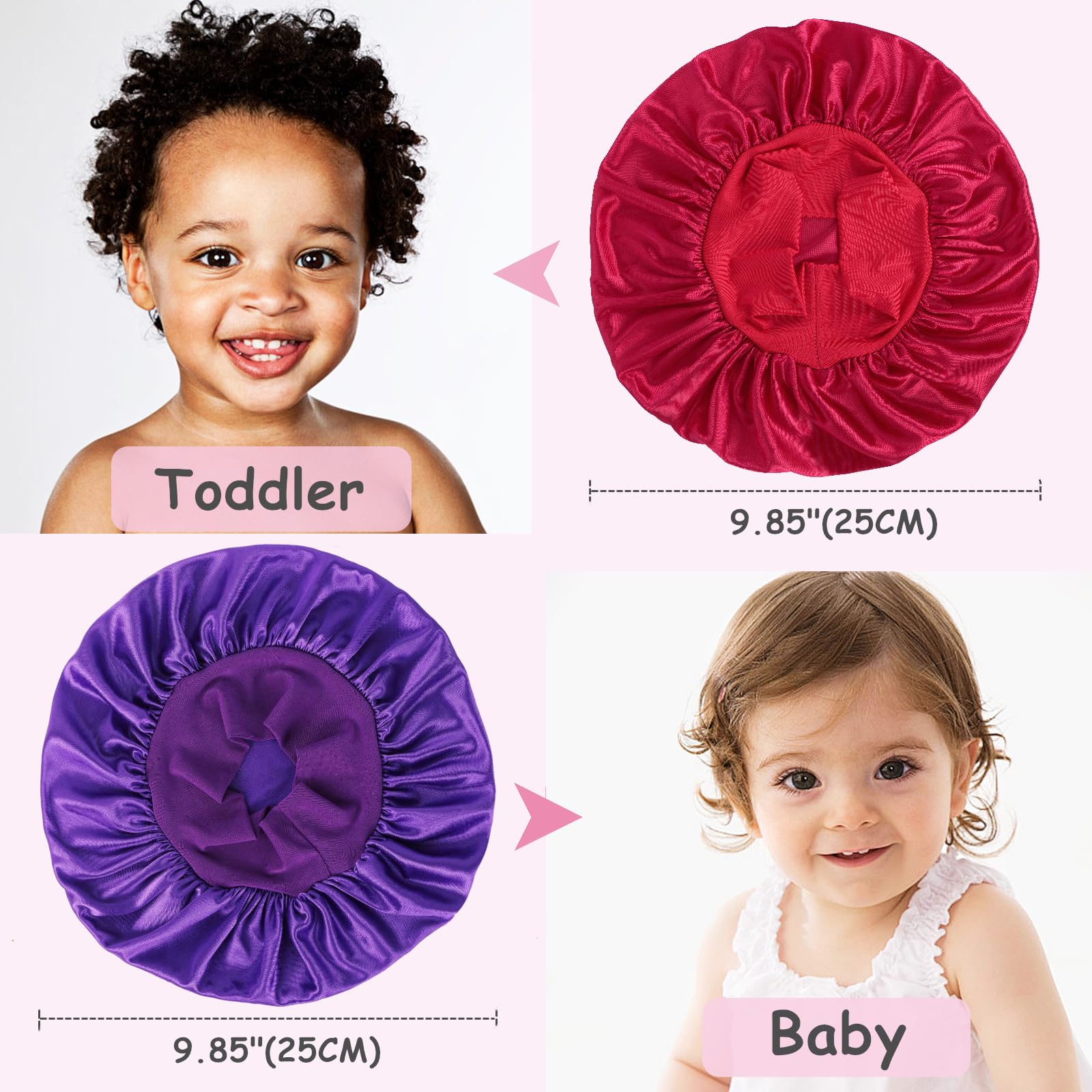 Haniraba 3 Pcs Baby Bonnets For Sleeping,Infant Sleep Cap Hair Bonnet For Baby Girls,Boys,Toddlers Shower Bonnet