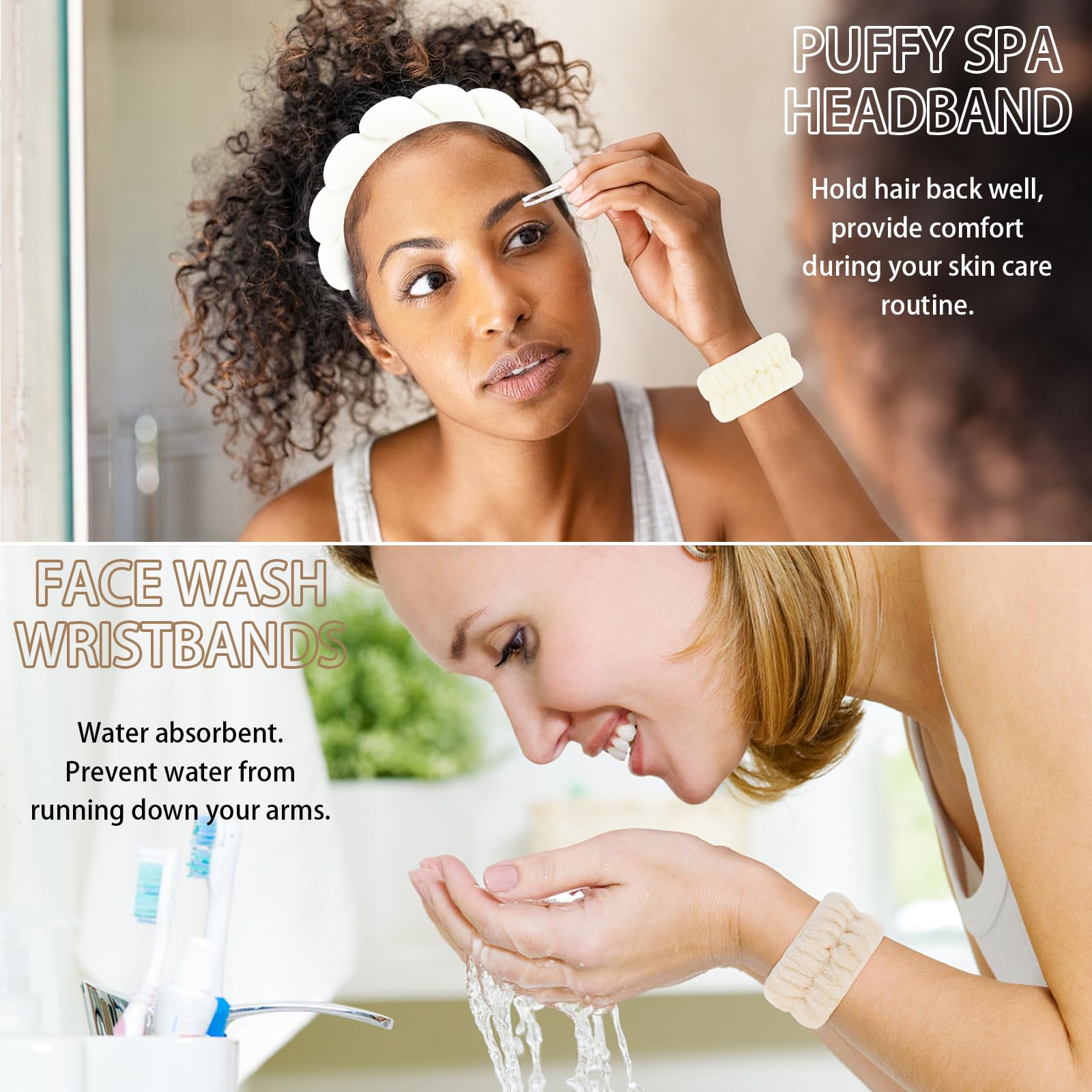 Whavel 6Pcs Terry Cloth Spa Headband And Wristband Set, Makeup Headband Puffy Sponge Headband Face Wash Headband Hair Band Wrist