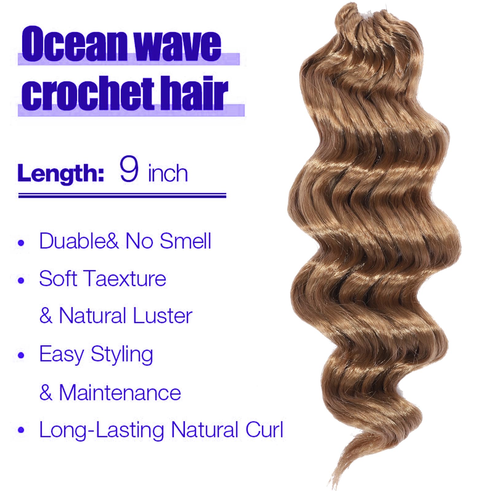 Light Brown Ocean Wave Crochet Hair Pre Looped 9 Inch Curly Crochet Hair Ocean Wave Medium Blonde 7 Packs Deep Wave Short Wavy O
