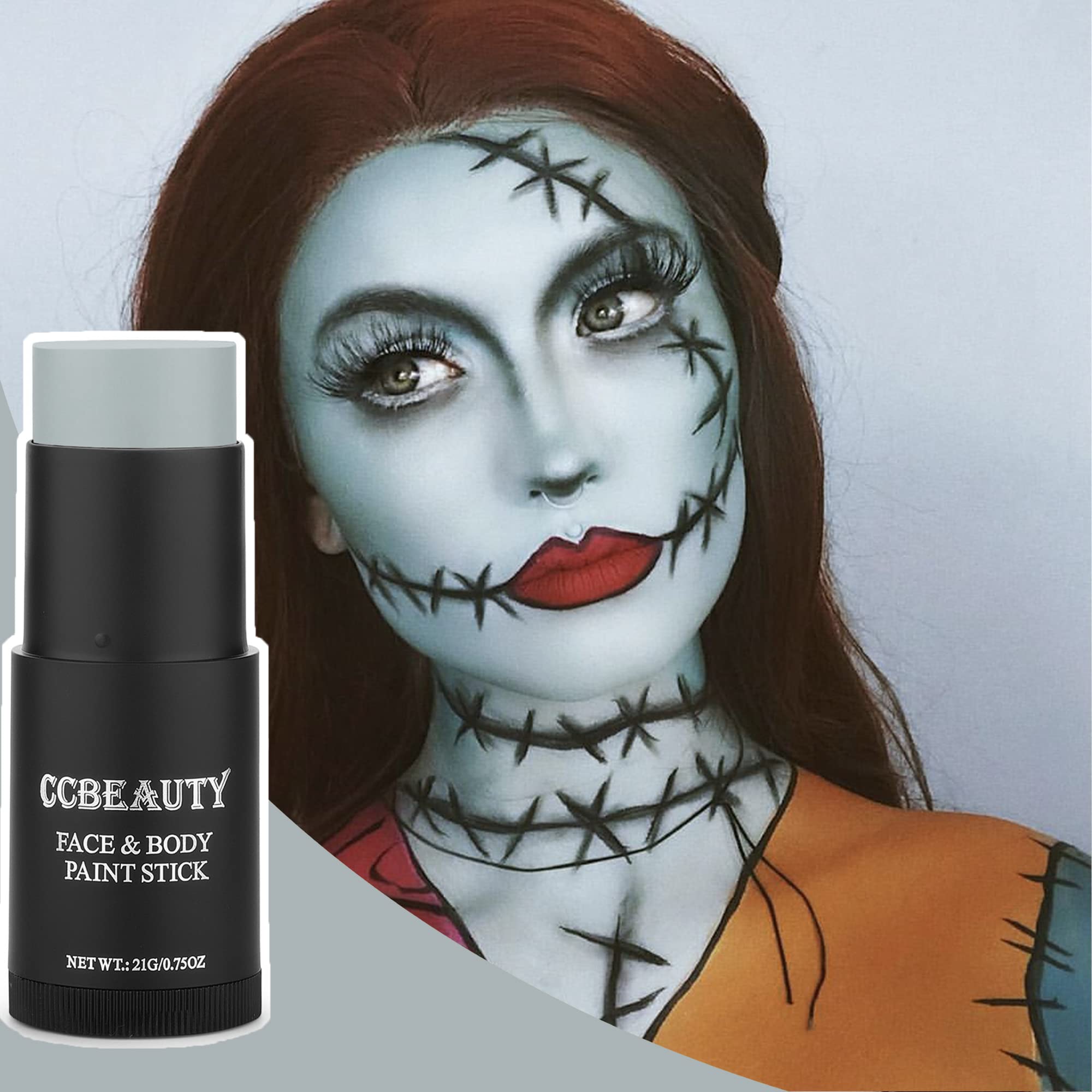 Ccbeauty Light Grey Face Body Paint Stick, Grease Gray Face Paints, Cream Grayscale Foundation Makeup, Waterproof Hypoallergenic