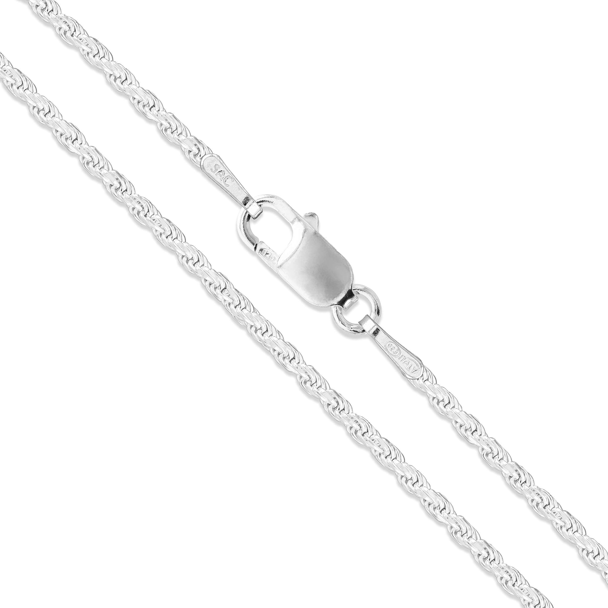 Sterling Silver Diamond-Cut Rope Chain 1.5mm Solid 925 Italy New Necklace 28 