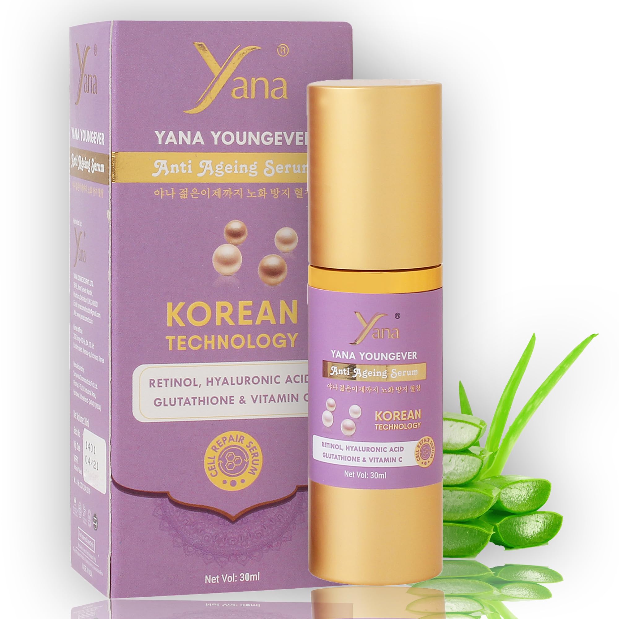 Yana Youngever Anti Aging Face Serum with Vitamin C & Retinol, for Resurfacing & Refining Pores, Hydrate & Moisturize with Hyalu