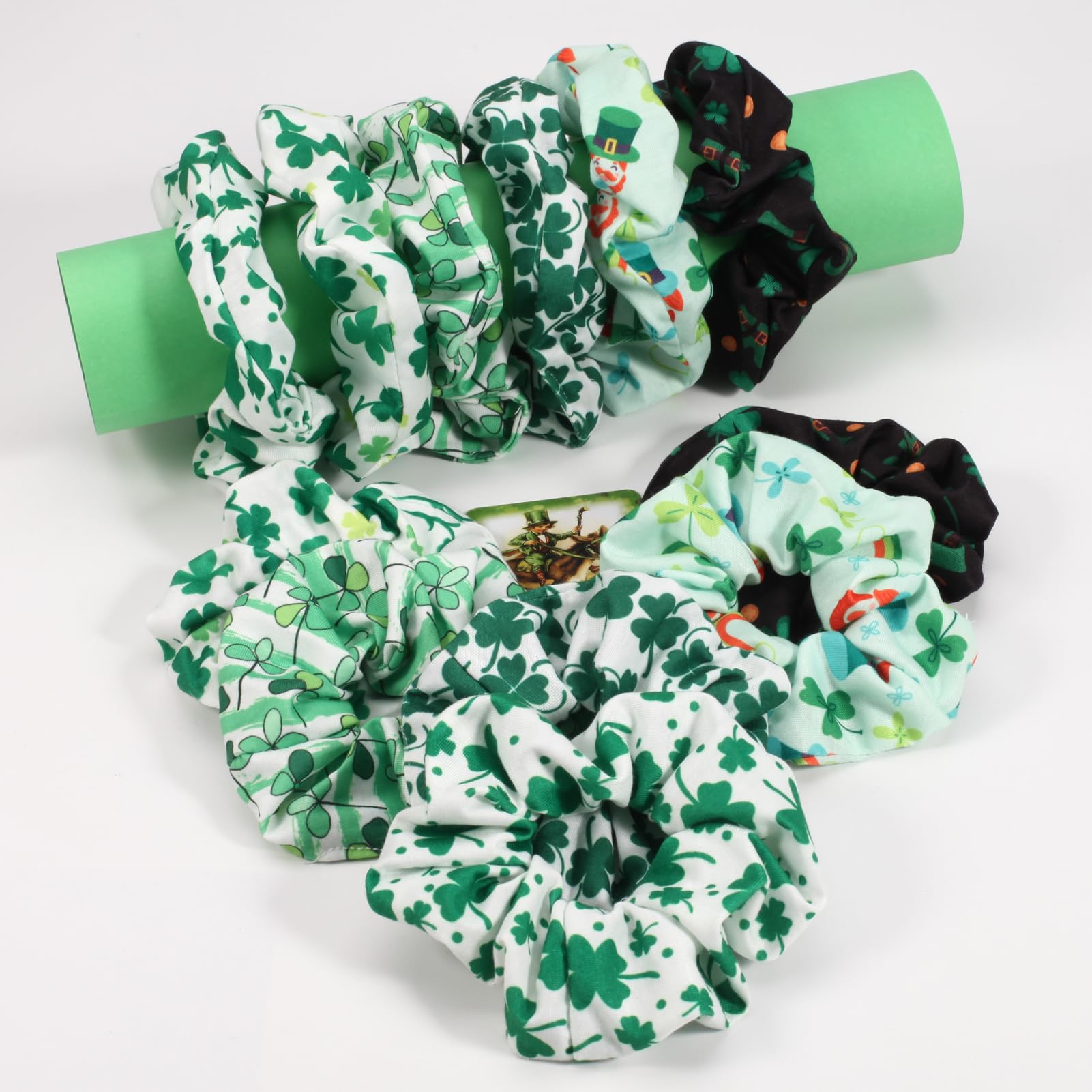 Green Shamrock and Rainbow Elastic Hair Scrunchies - 12PCS Gifts for Women & Teen Girls, St. Patrick 's Day Decor Hair Accessori