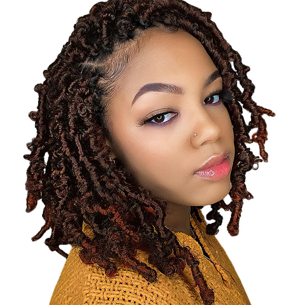 Niseyo 10 Inch Soft Butterfly Locs Crochet Hair 6 Packs Handmade Pre Looped Ombre Ginger Red Distressed Faux Locs Crochet Butter