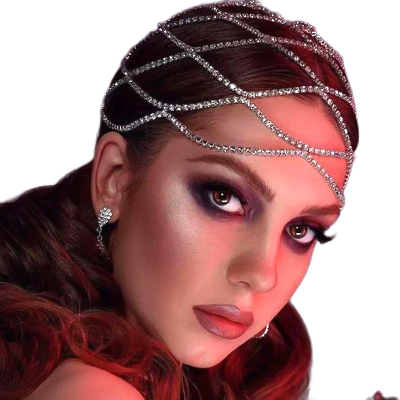 NAISKA Rhinestone Head Chain Wedding Bride Crystal Headpieces Caps Vintage 1920S Party Flapper Hair Headband Jewelry Gatsby Hair