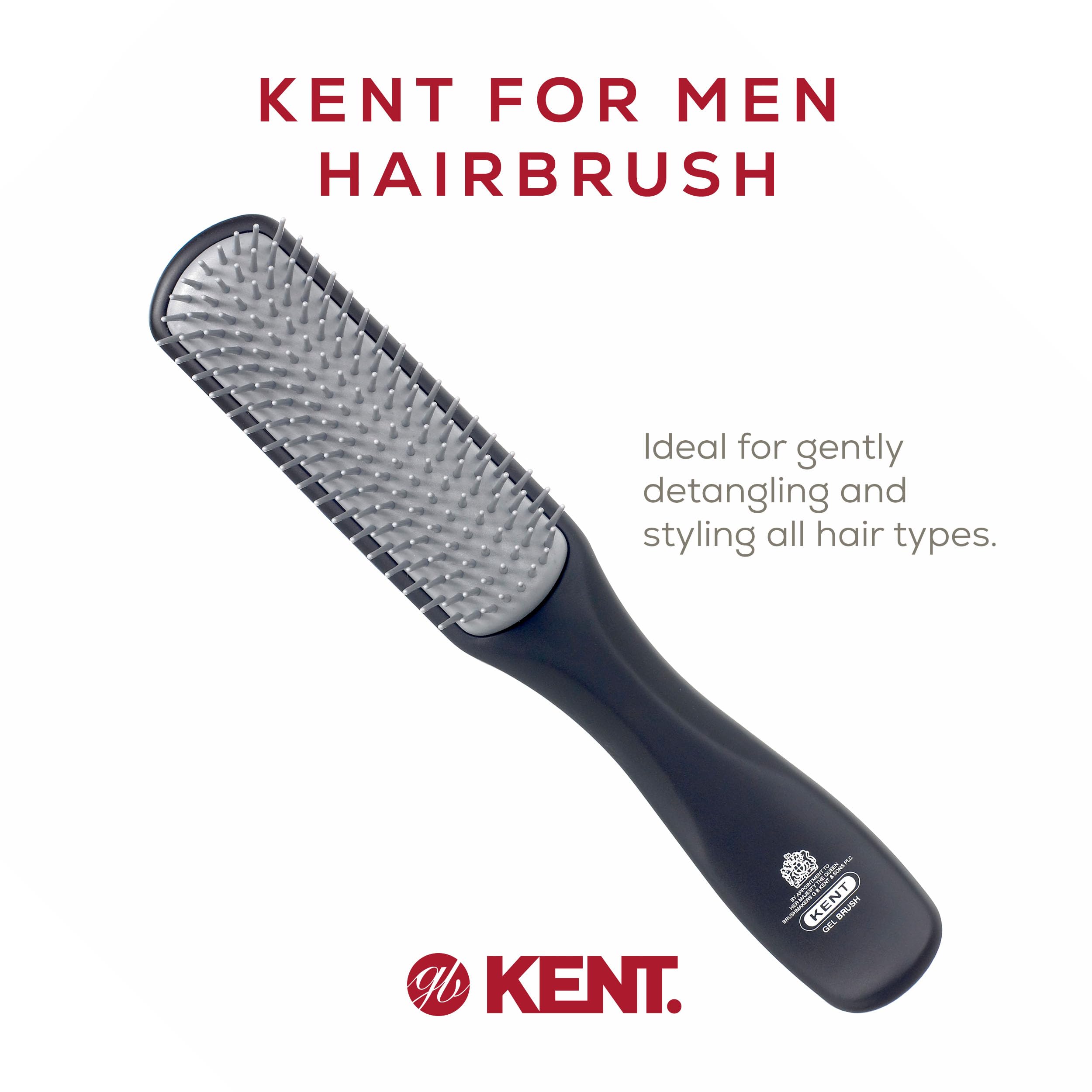 Kent KFM3 Black Half Round Narrow Detangling Hair Brush - 9 Row Ionic Anti Static Non Scratch Nylon Bristle Gel Styler Great for