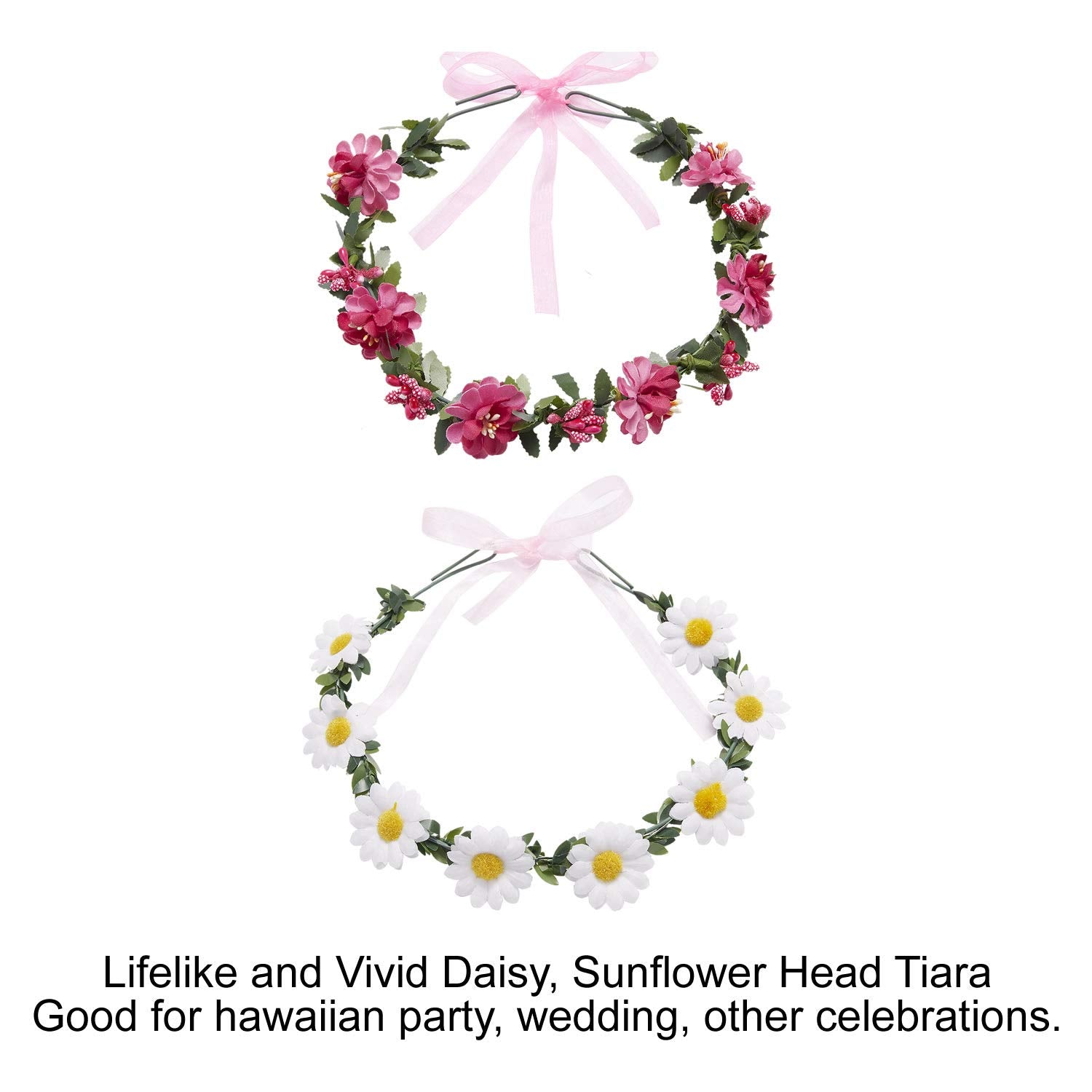Lawie 8 Pack Boho Flower Crowns Floral Wreath With Ribbon Halo Headbands Garland Wedding Bridal Bridesmaid Headpiece Tiara Sunfl