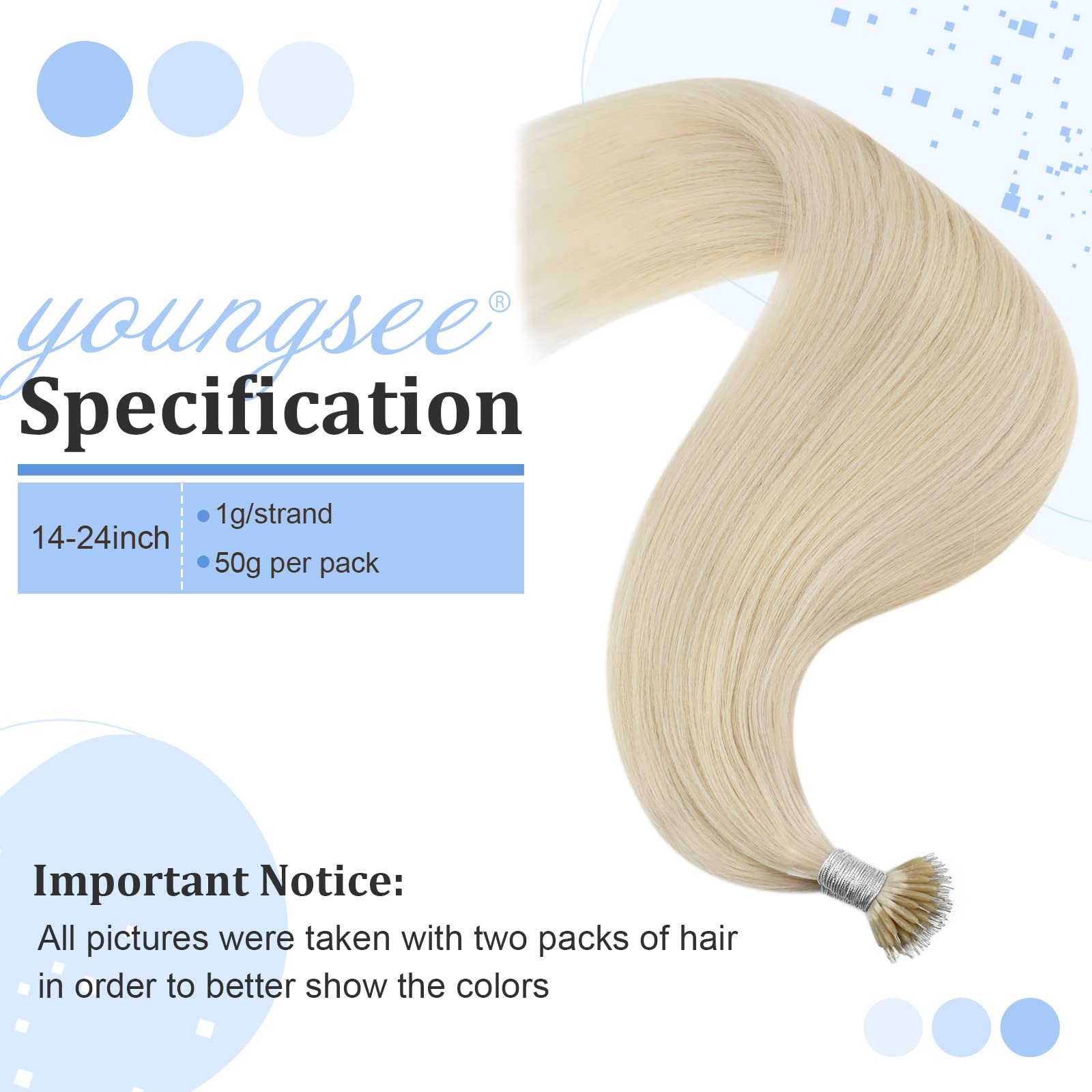 Youngsee Nano Hair Extensions Human Hair Platinum Blonde Nano Tip Hair Extensions Human Hair Blonde Nano Bead Hair Extensions Bl