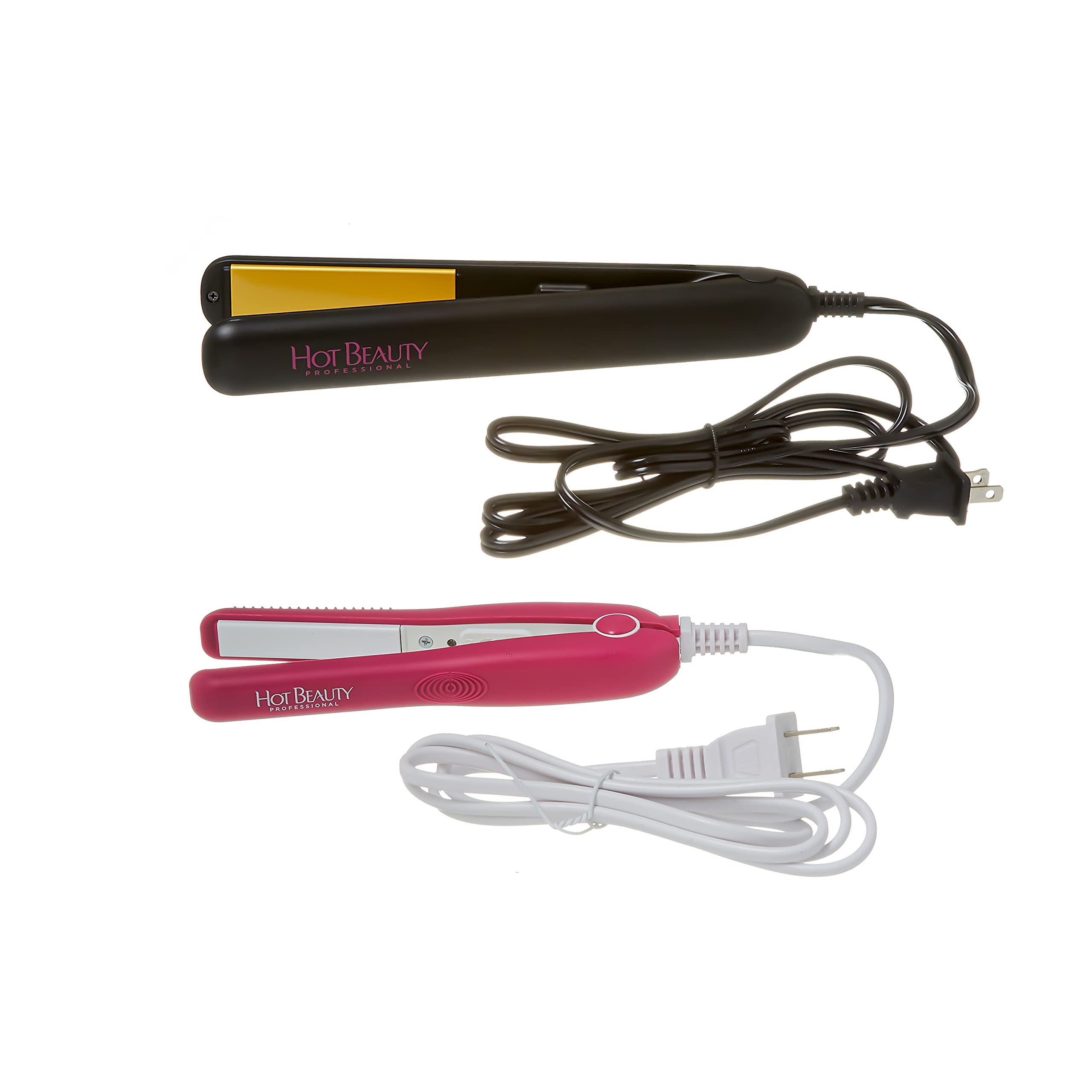 Hot Beauty Ceramic High Heat Level Flat Irons 2-in-1 Value Pack 1 and Mini 1/2 with Free Travel Pouch
