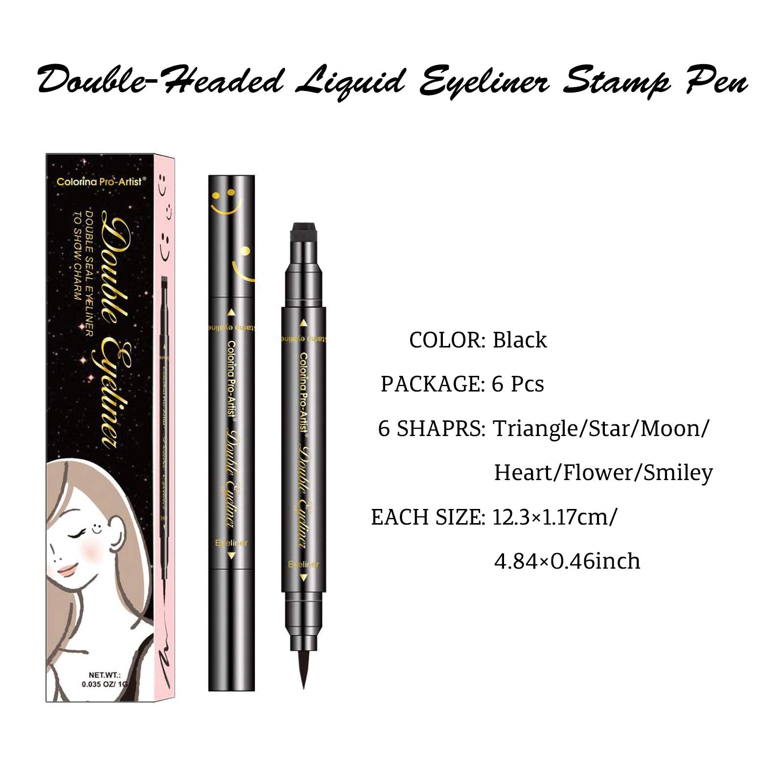 Lokfar 6 Pcs Double-Headed Liquid Eyeliner Stamp Pen Set, Eye Liners For Women Waterproof Eyeliner Pencil Black Eye-Liner Stenci
